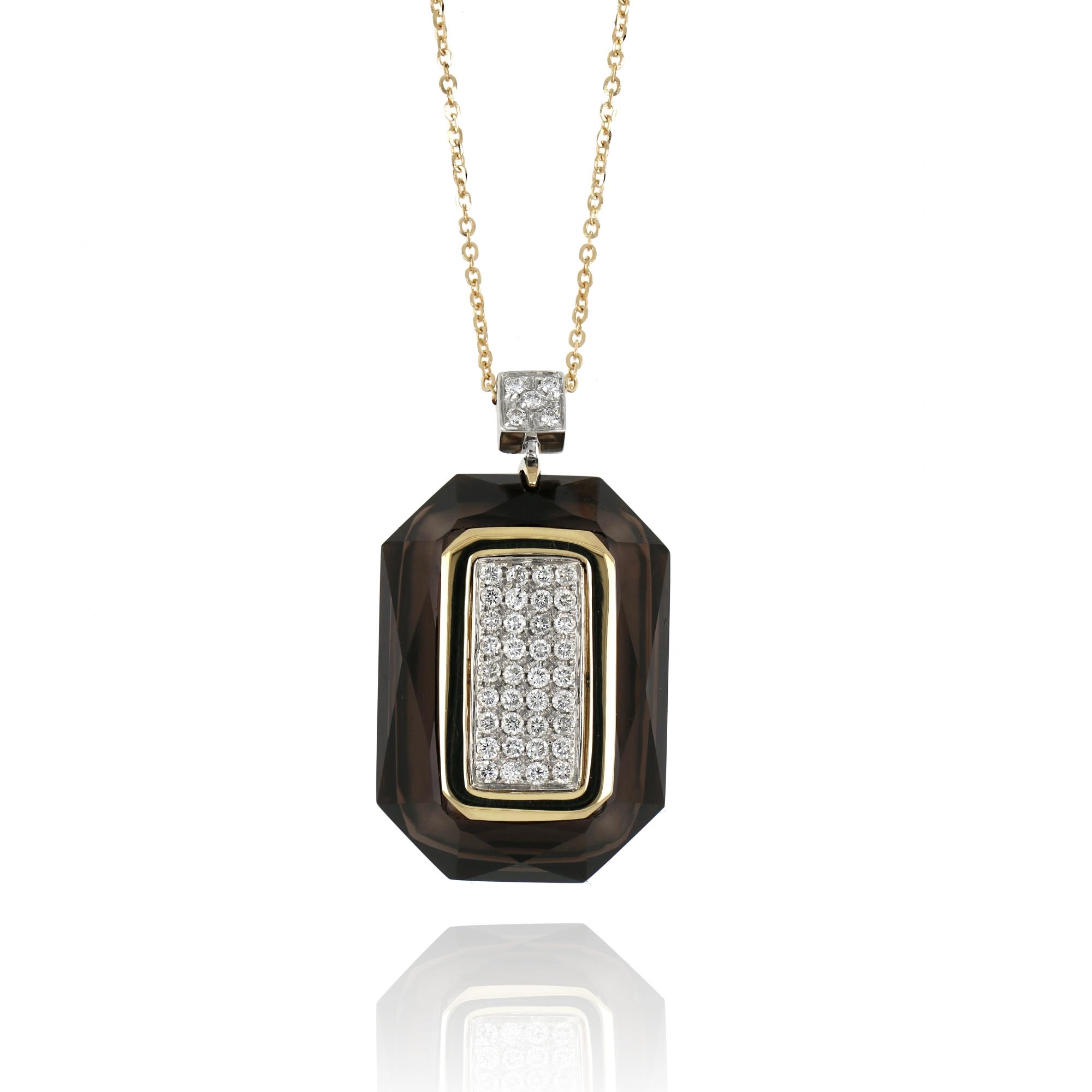 Gold necklace with smoky quartz and diamonds - GOLD ART