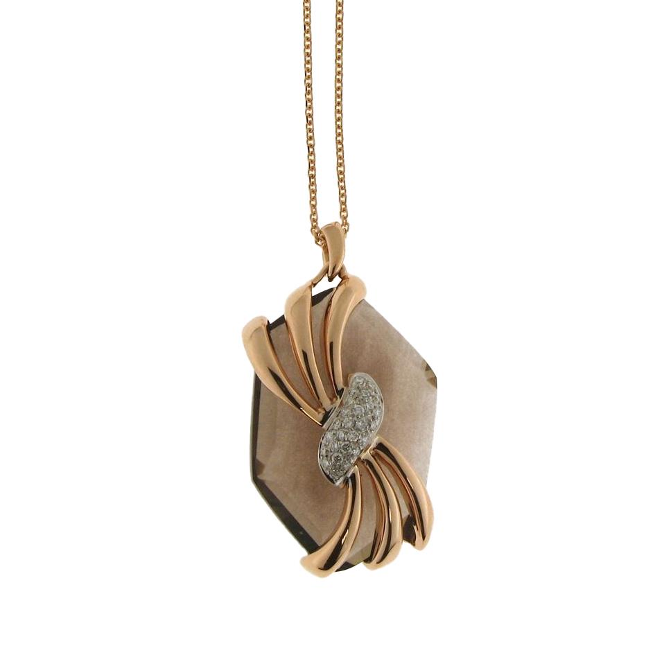 Gold necklace with smoky quartz and diamonds - GOLD ART