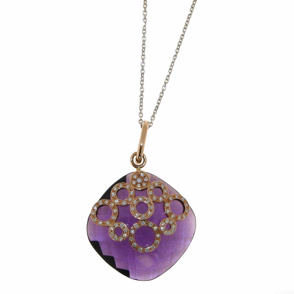 Necklace in pink and white gold with diamonds and amethyst - GOLD ART