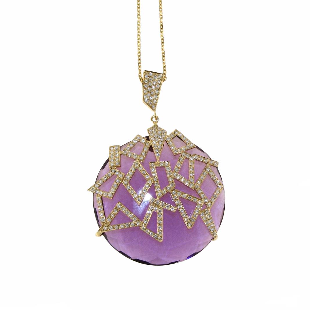 Rose gold necklace with diamonds and amethyst - GOLD ART