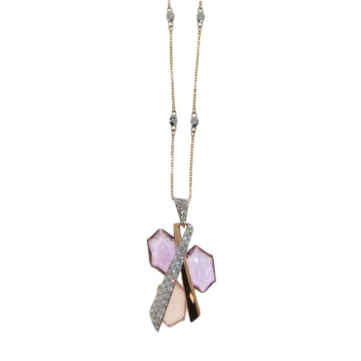 Gold necklace with amethyst and rose quartz - GOLD ART