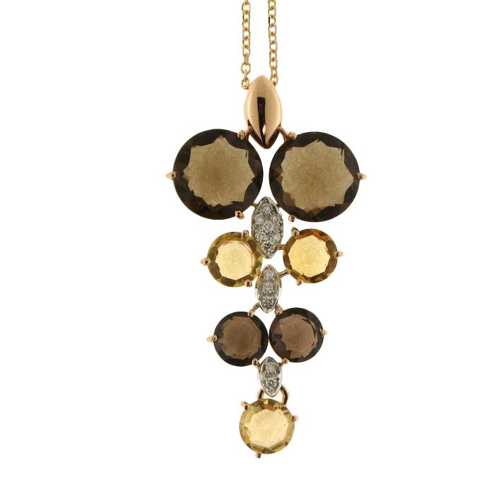 Gold necklace with smoky quartz and citrine - GOLD ART