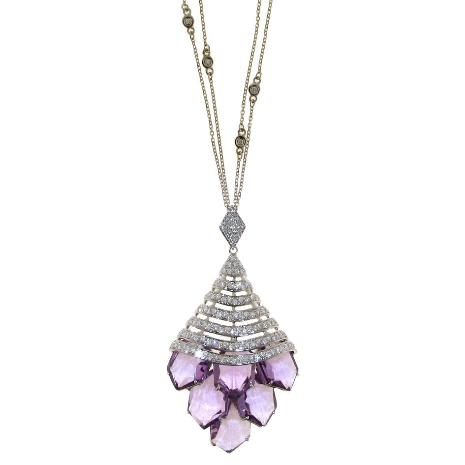 White gold necklace with diamonds and amethyst - GOLD ART