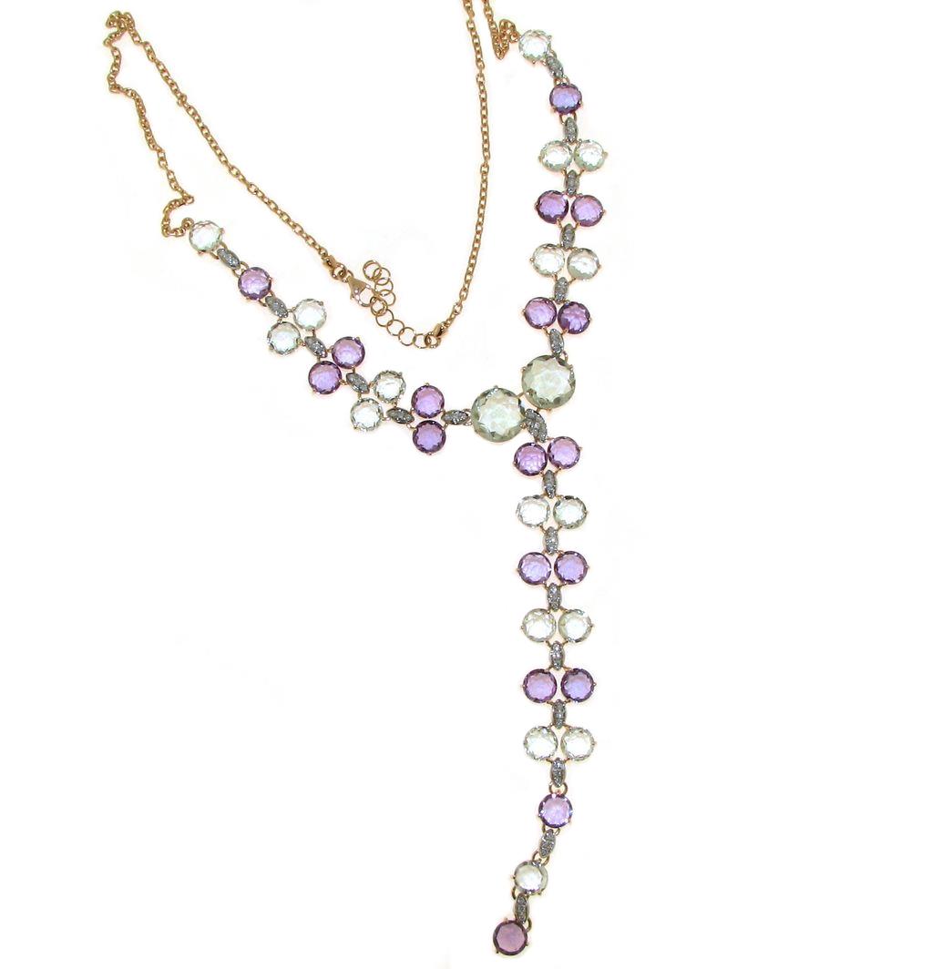 Rose gold necklace with amethyst, peridot and diamonds - GOLD ART