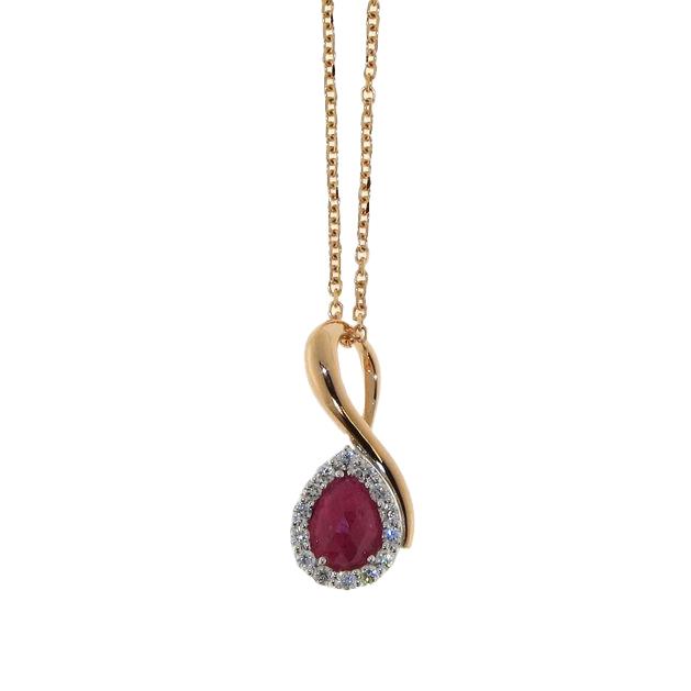 Necklace in pink and white gold with diamonds and ruby - GOLD ART