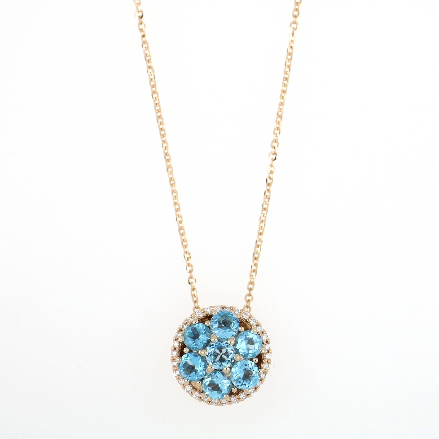 Collar de oro rosa con topacio azul y diamantes - GOLD ART