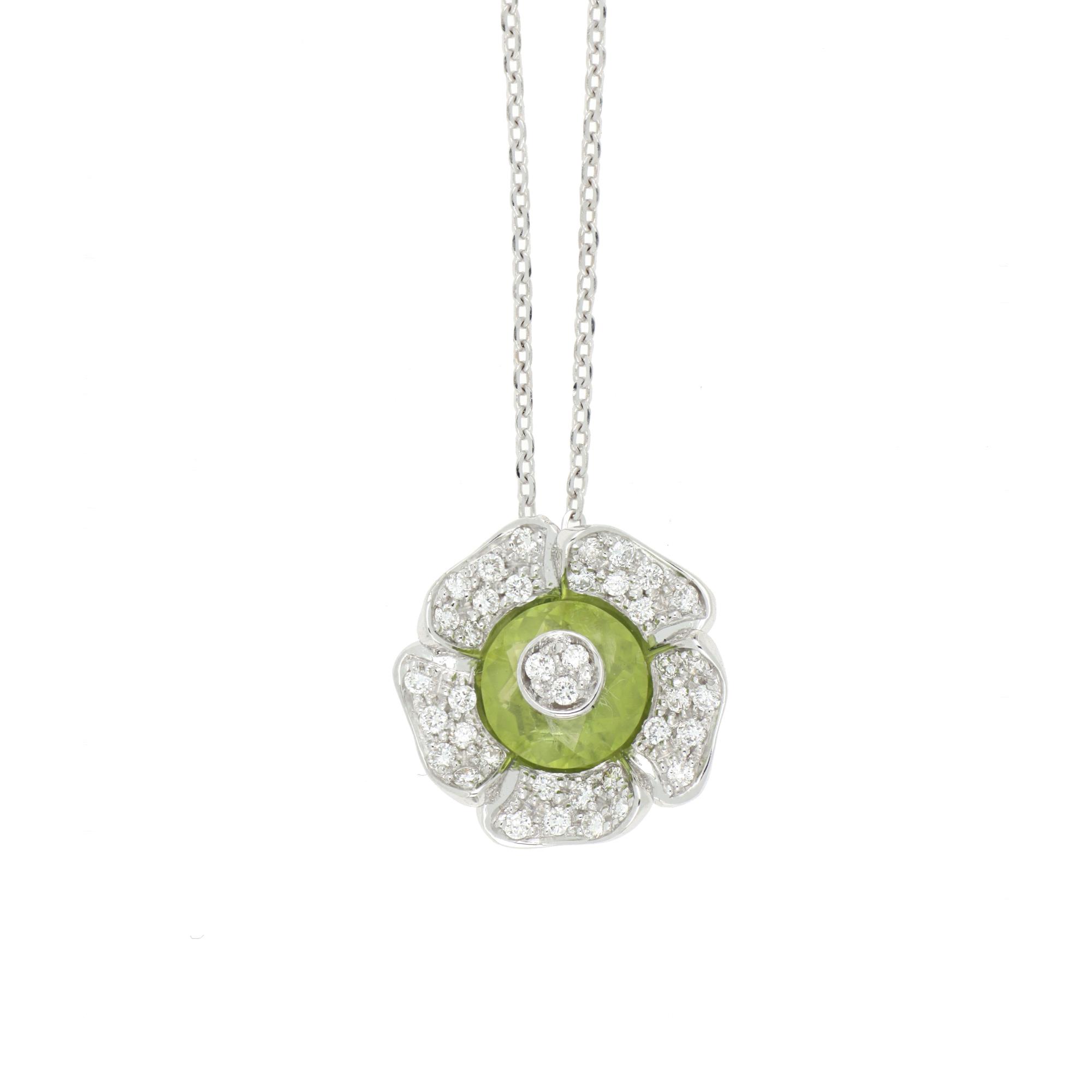 Collana in oro bianco con peridoto e diamante - GOLD ART