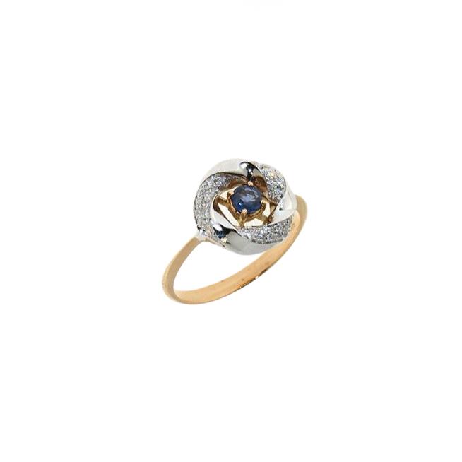 Gold ring with sapphire and diamonds - GOLD ART