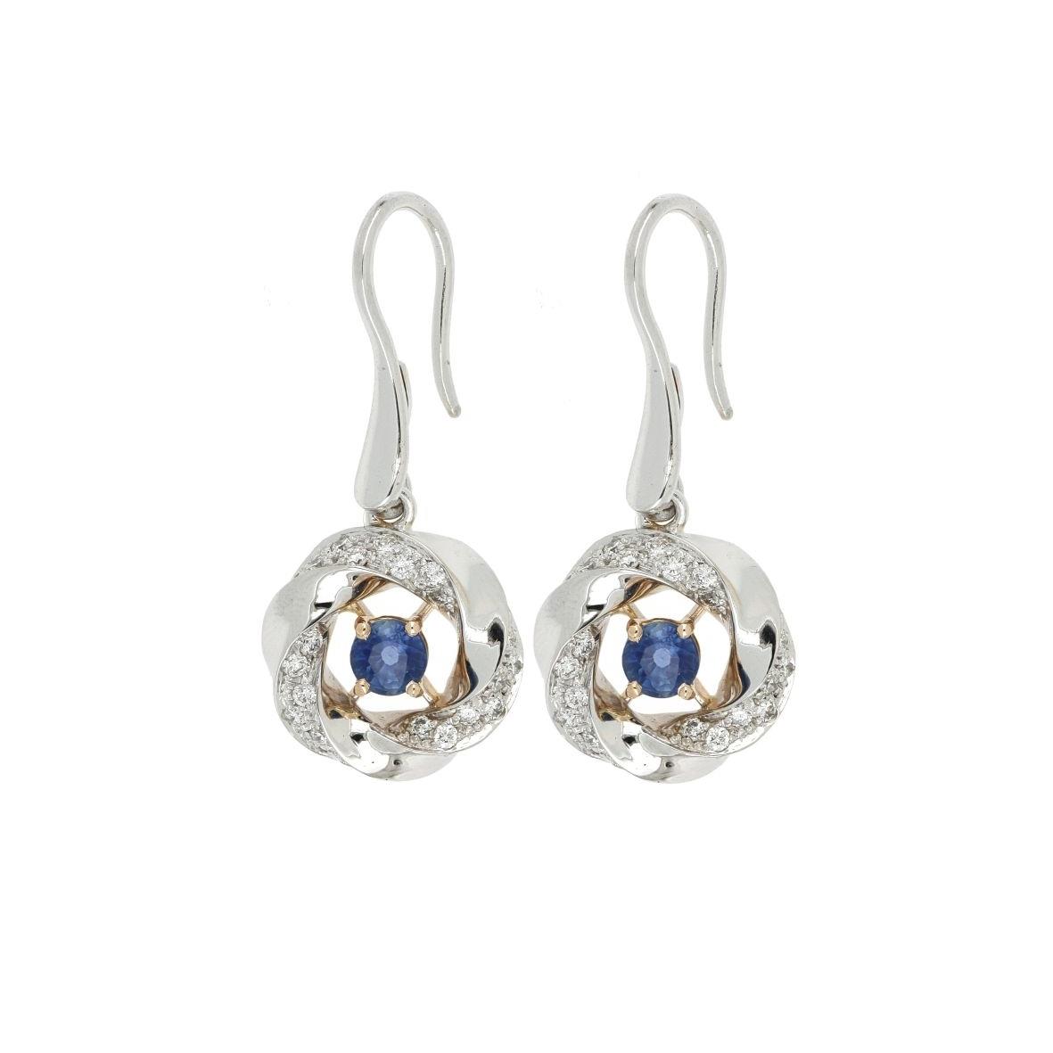 White and rose gold earrings with sapphire and diamonds - GOLD ART