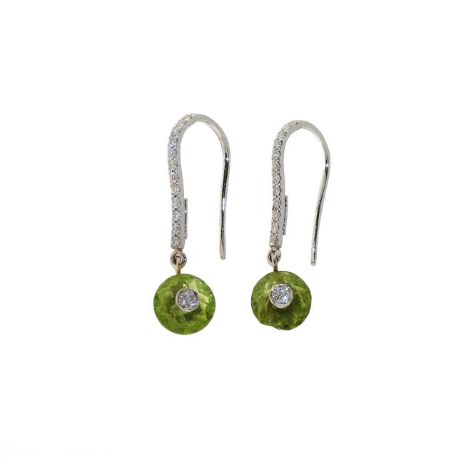 Gold pendant earrings with peridot and diamonds - GOLD ART
