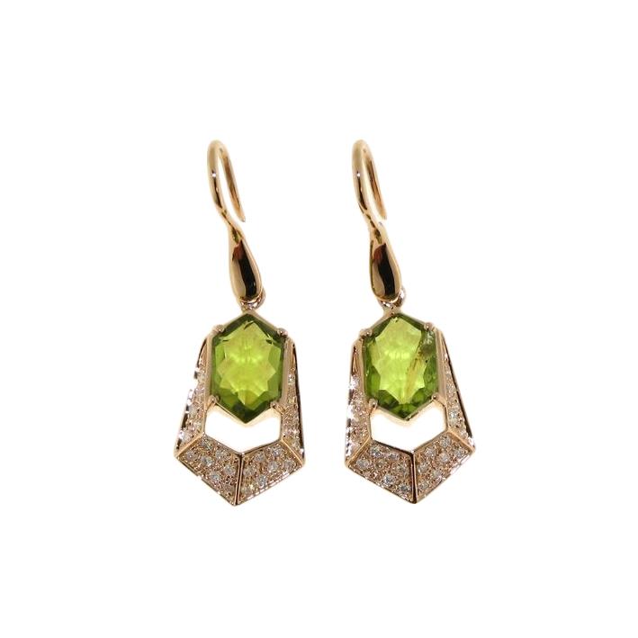 Rose gold pendant earrings with peridot and diamonds - GOLD ART