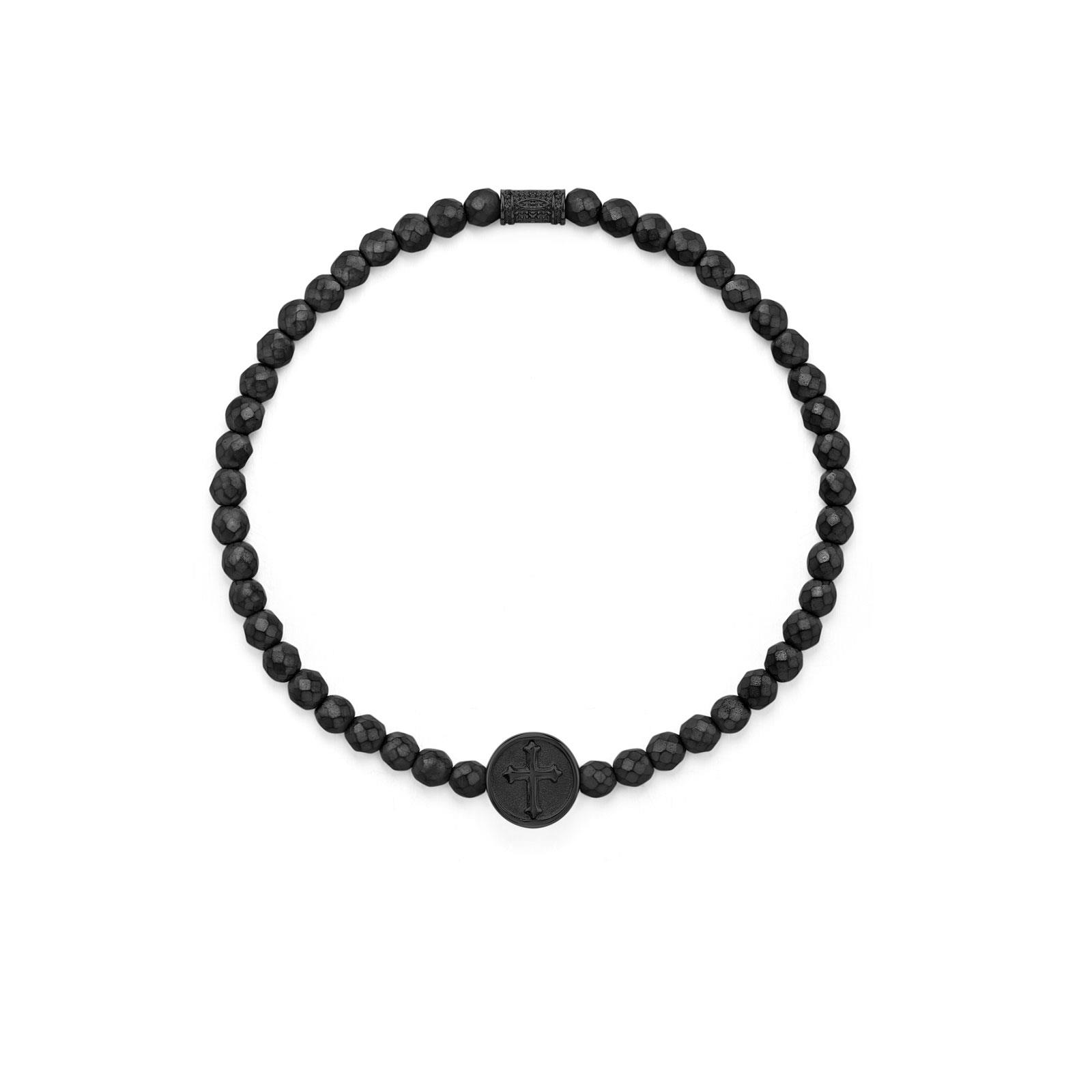 Pulsera de hombre con perlas negras y cruz - KULTO