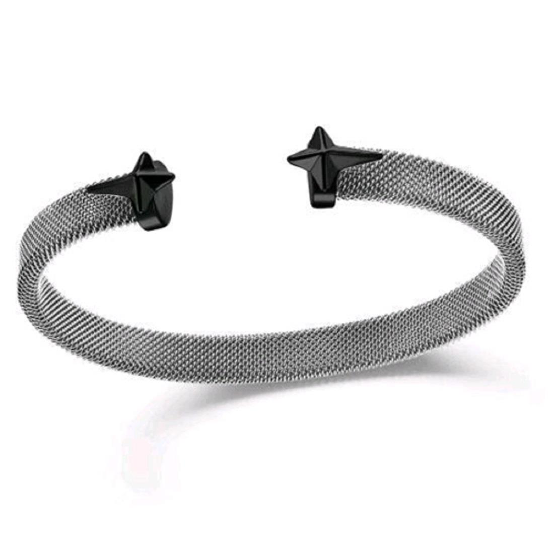 Spring bracelet in steel with black plates - KULTO