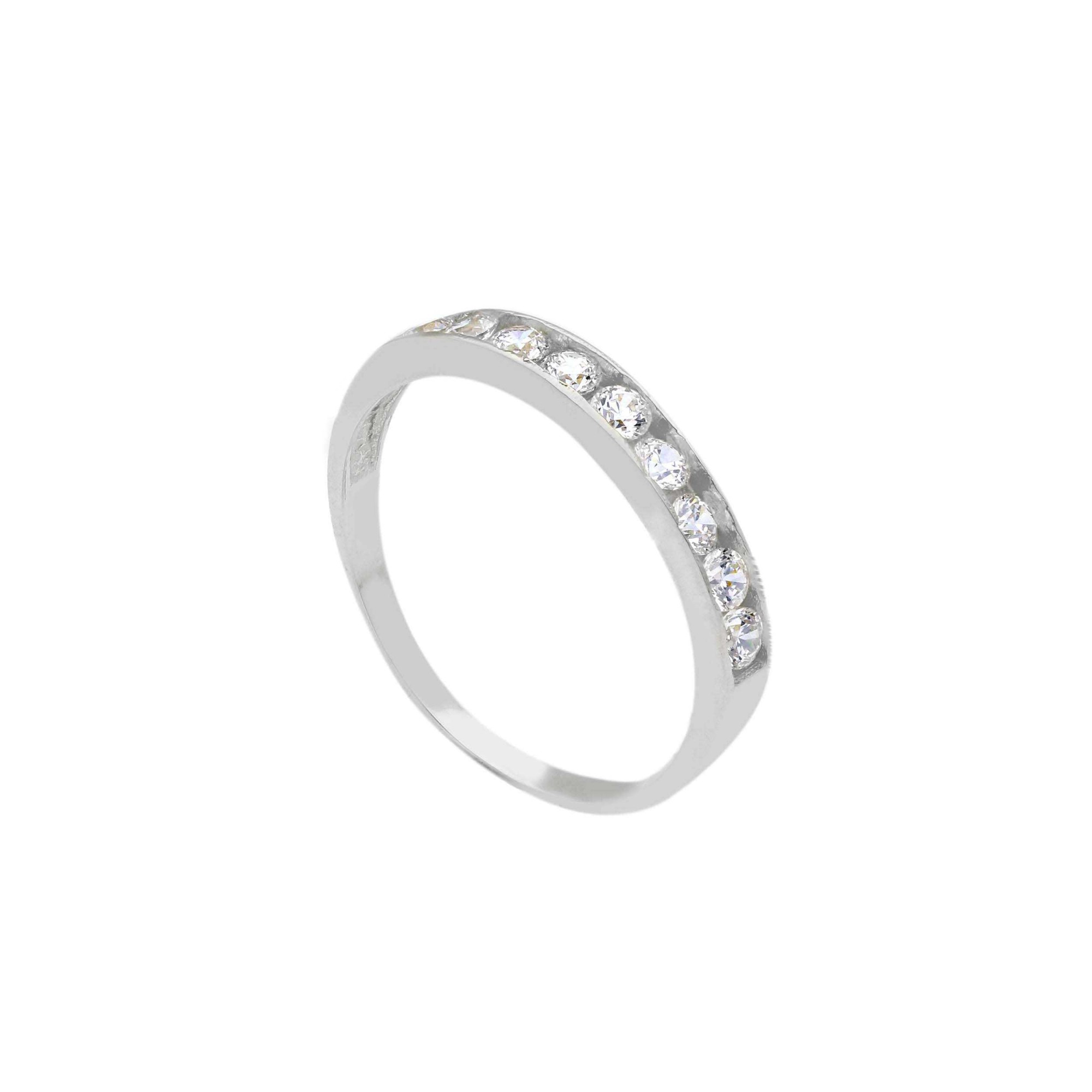 Anillo Tipo Alianza en Oro Blanco de 9kt con Circonitas - LUXURY MILANO