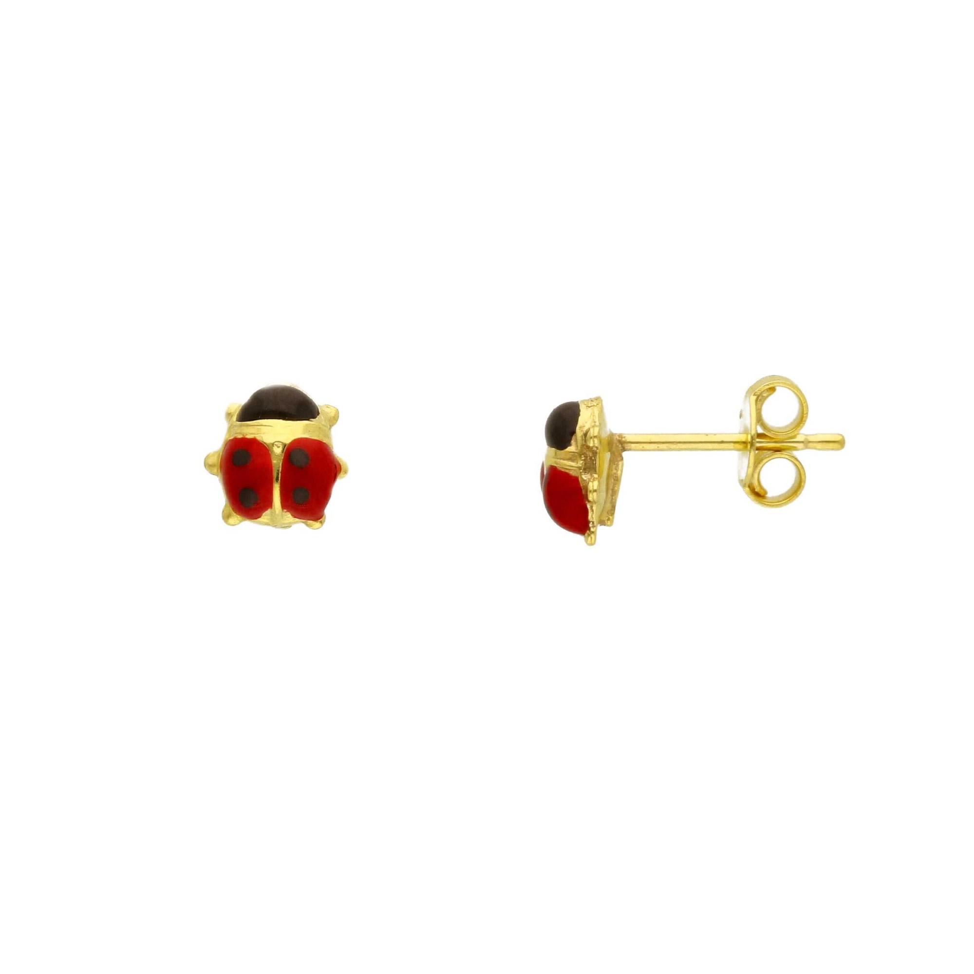 Girls' Earrings in 9kt Yellow Gold with Enamel Ladybug - LUXURY MILANO