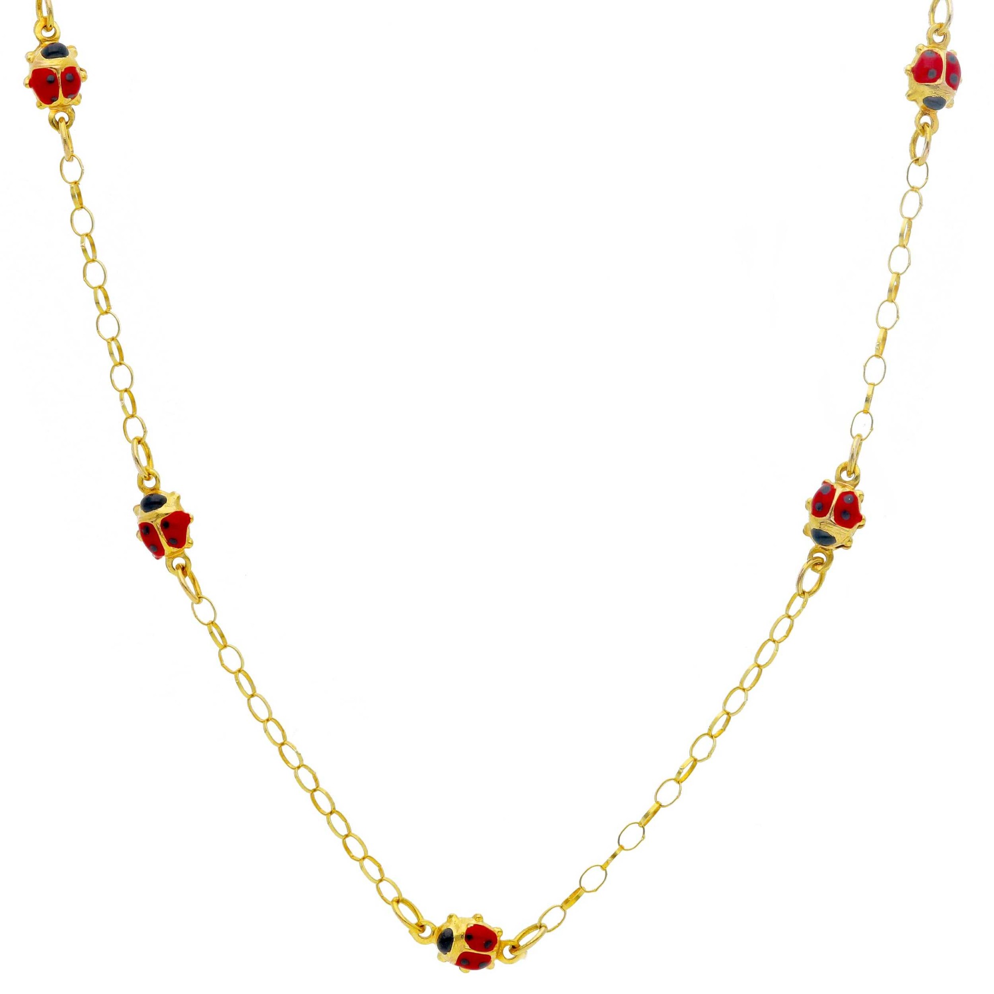 Collar para Ni&ntilde;a en Oro Amarillo de 9kt con Mariquitas Esmaltadas - LUXURY MILANO