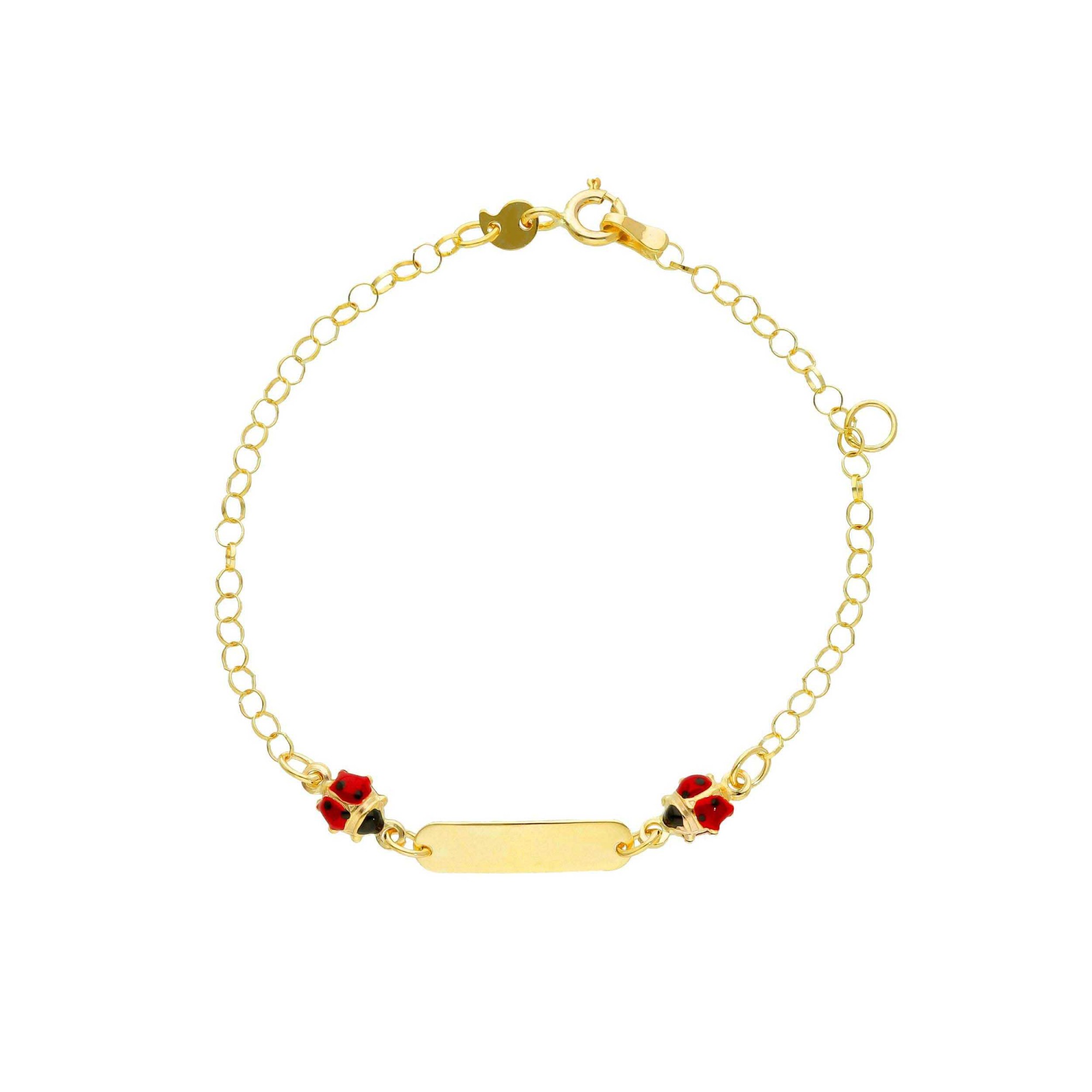 Girls' Bracelet in 9kt Yellow Gold with ID Plate and Enamel Ladybugs - LUXURY MILANO