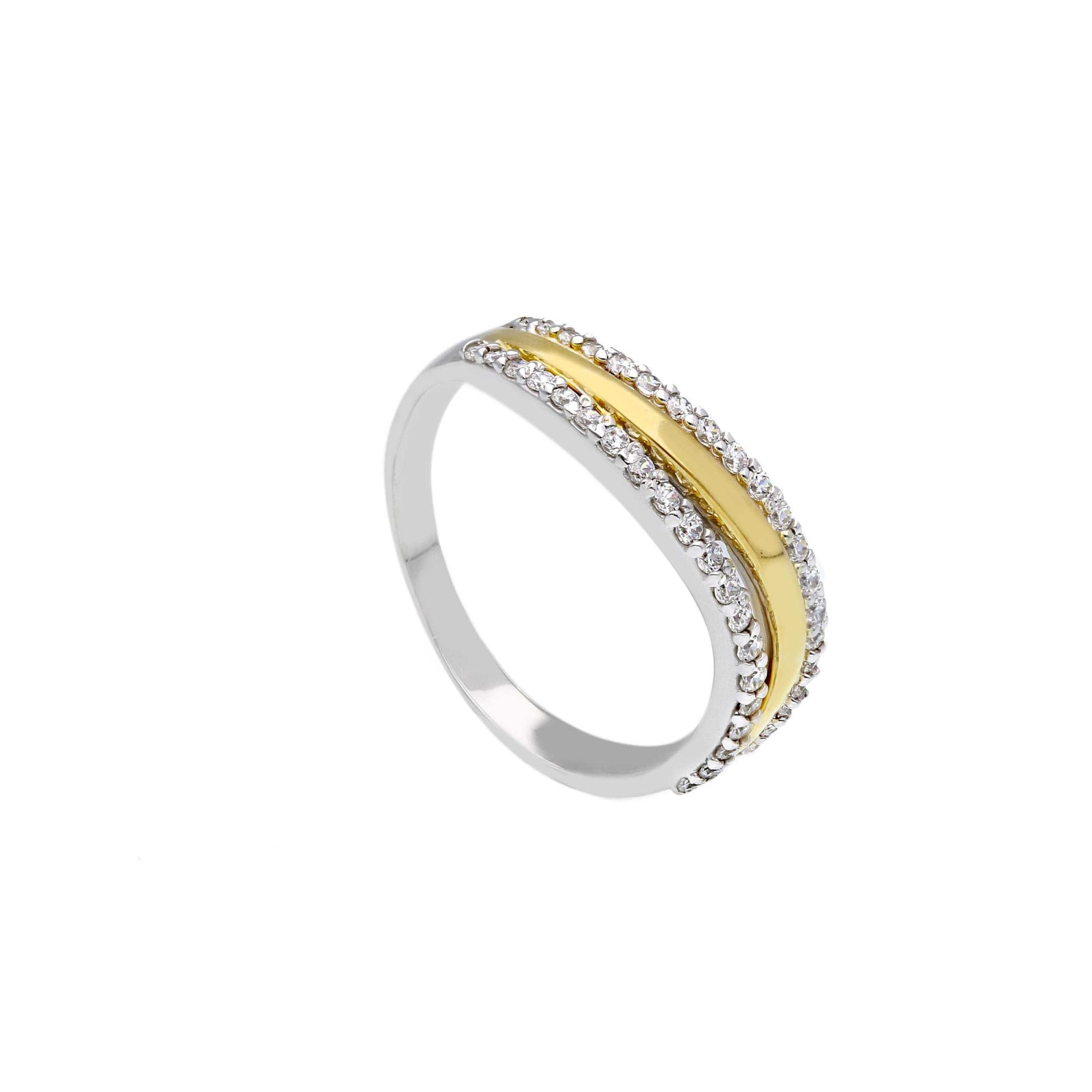 Fashion Ring in 9kt Yellow and White Gold with Zirconia - LUXURY MILANO