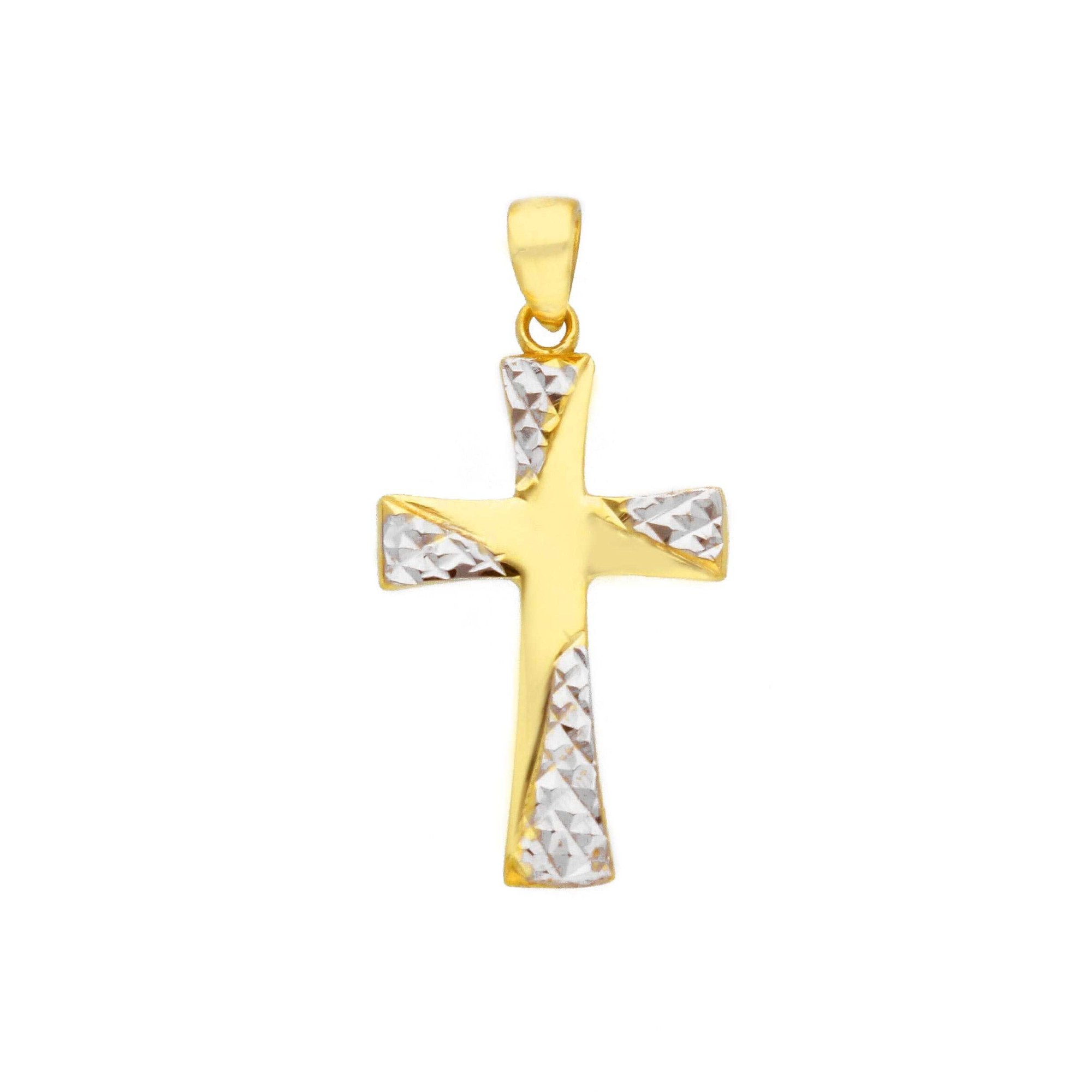 Colgante Cruz Labrada en Oro Amarillo y Blanco de 9kt 30mm - LUXURY MILANO
