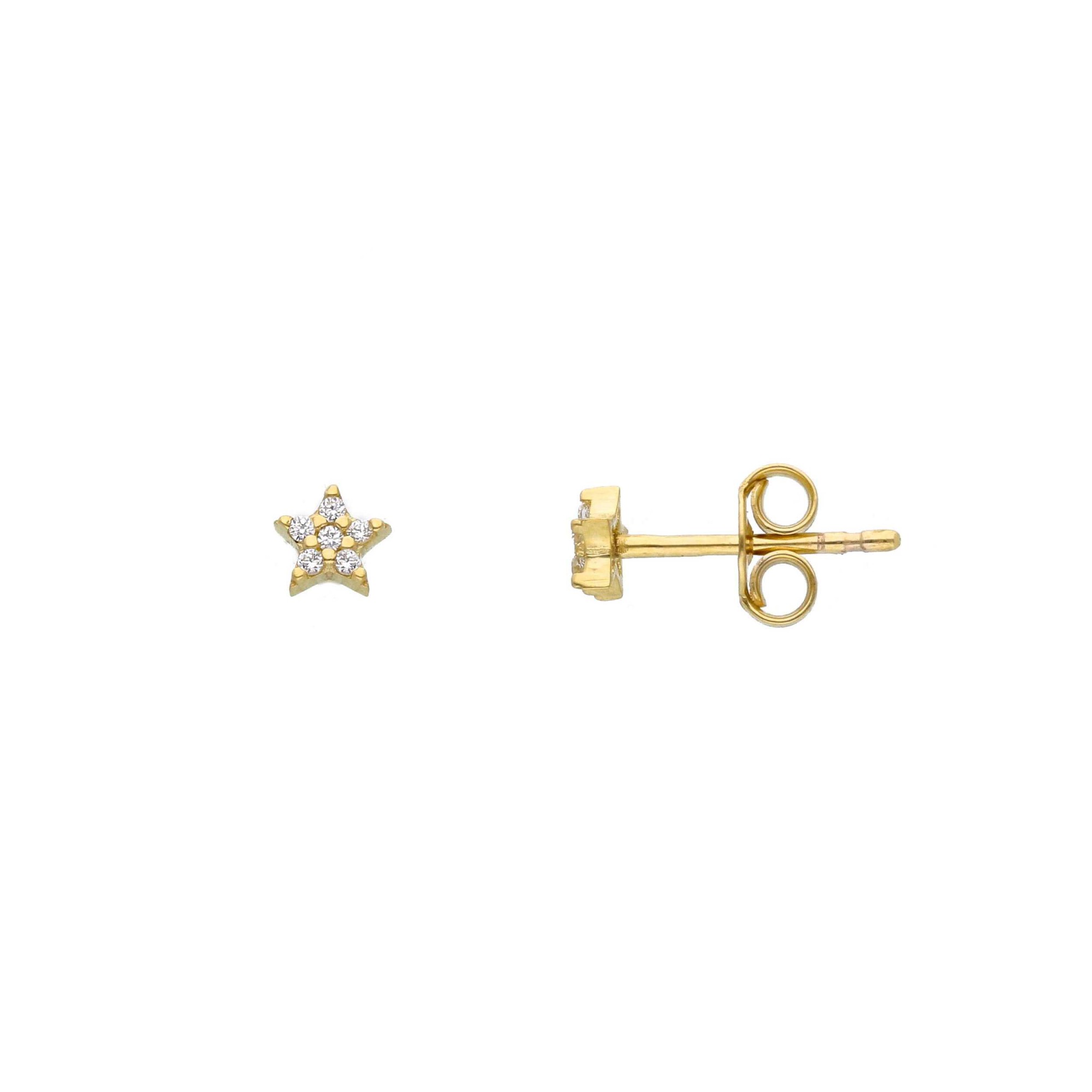 Pendientes de Bot&oacute;n en Oro Amarillo de 9kt con Circonita en Forma de Estrella - LUXURY MILANO