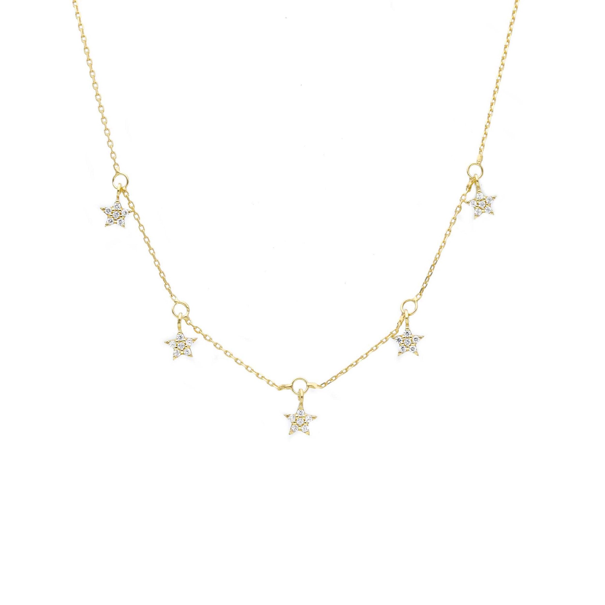 Collar con Charms y Estrellas Colgantes en Oro Amarillo de 9kt y Circonitas - LUXURY MILANO