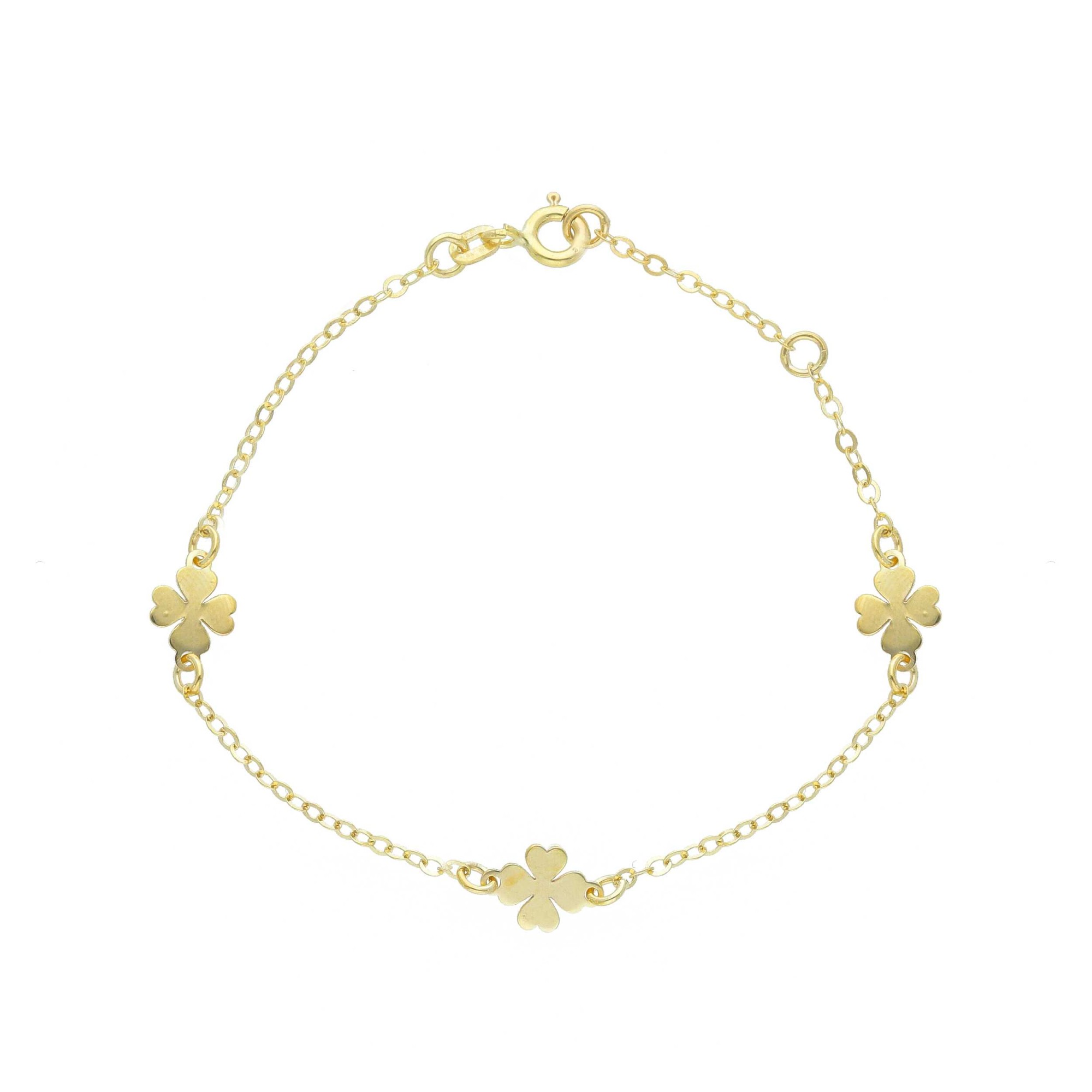 Pulsera para Ni&ntilde;a en Oro Amarillo de 9kt con Tr&eacute;boles de Cuatro Hojas - LUXURY MILANO