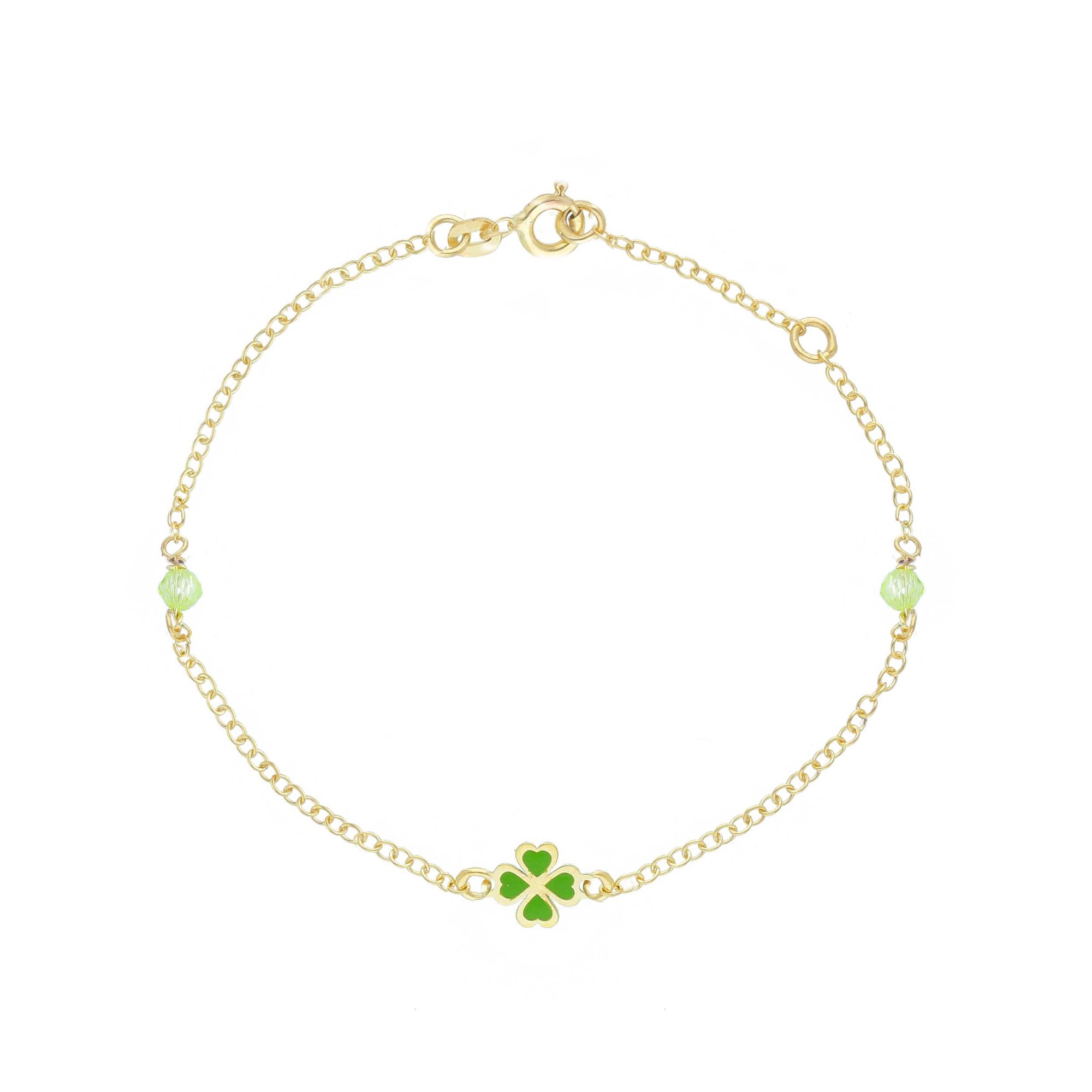 Pulsera para Ni&ntilde;a en Oro Amarillo de 9kt con Tr&eacute;bol de Cuatro Hojas Esmaltado - LUXURY MILANO