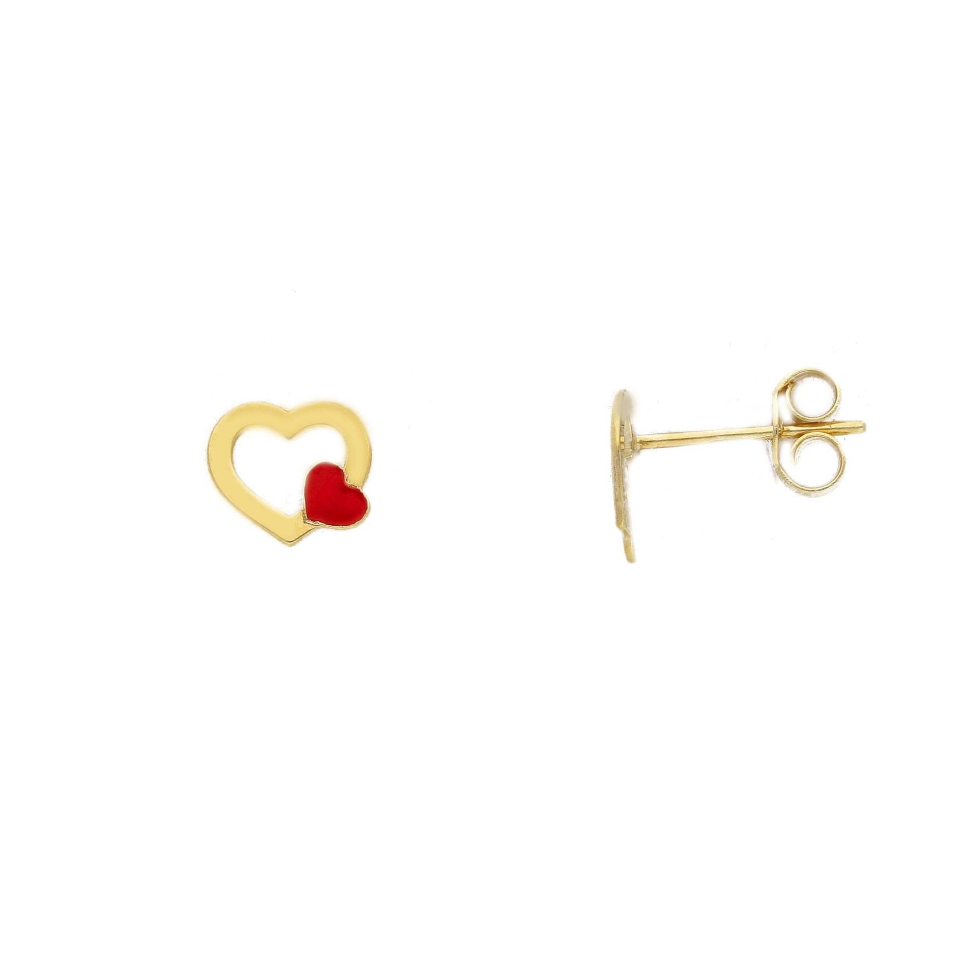 Pendientes de Coraz&oacute;n para Ni&ntilde;a en Oro Amarillo de 9kt con Coraz&oacute;n Esmaltado - LUXURY MILANO