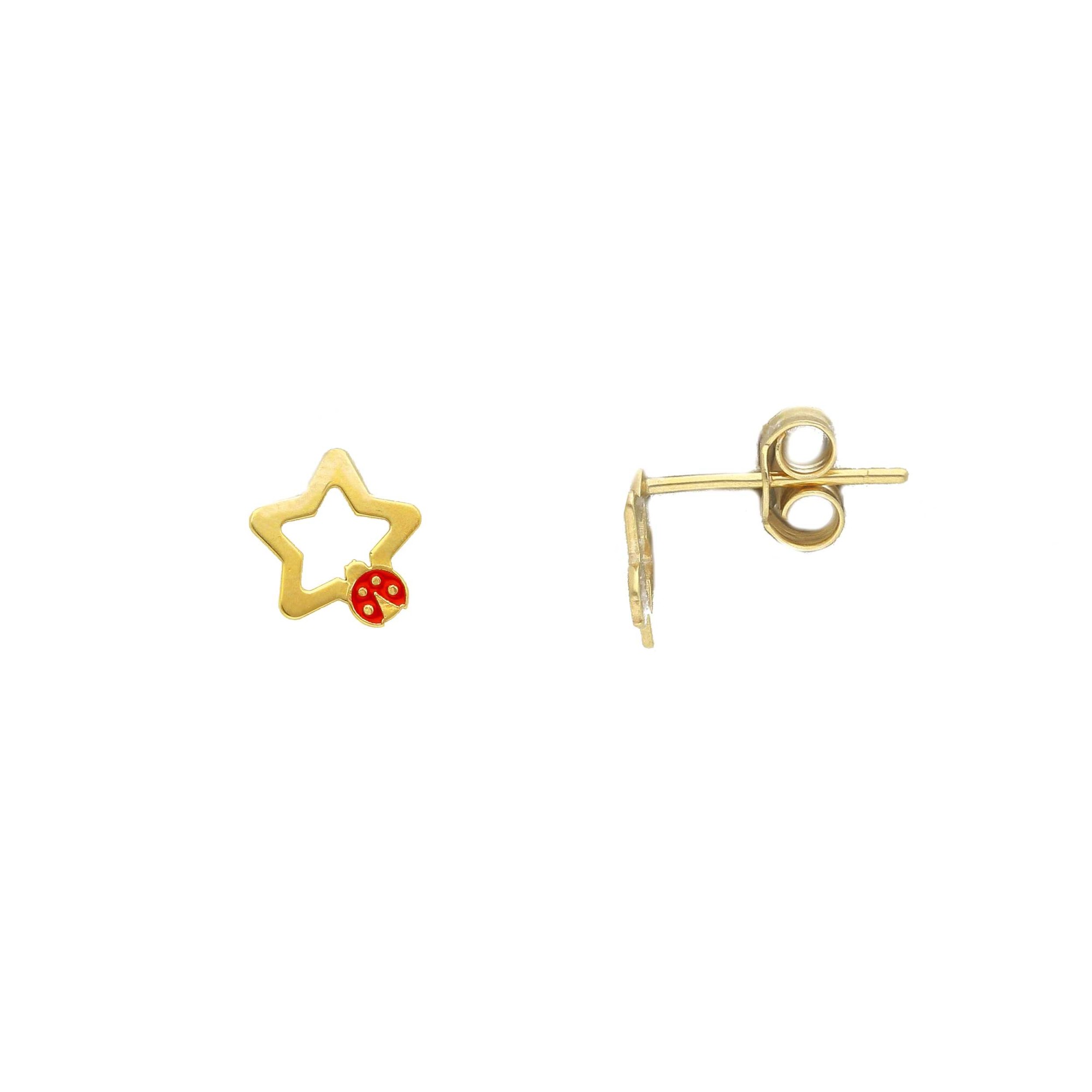 Pendientes de Estrella para Ni&ntilde;a en Oro Amarillo de 9kt con Coraz&oacute;n Esmaltado - LUXURY MILANO