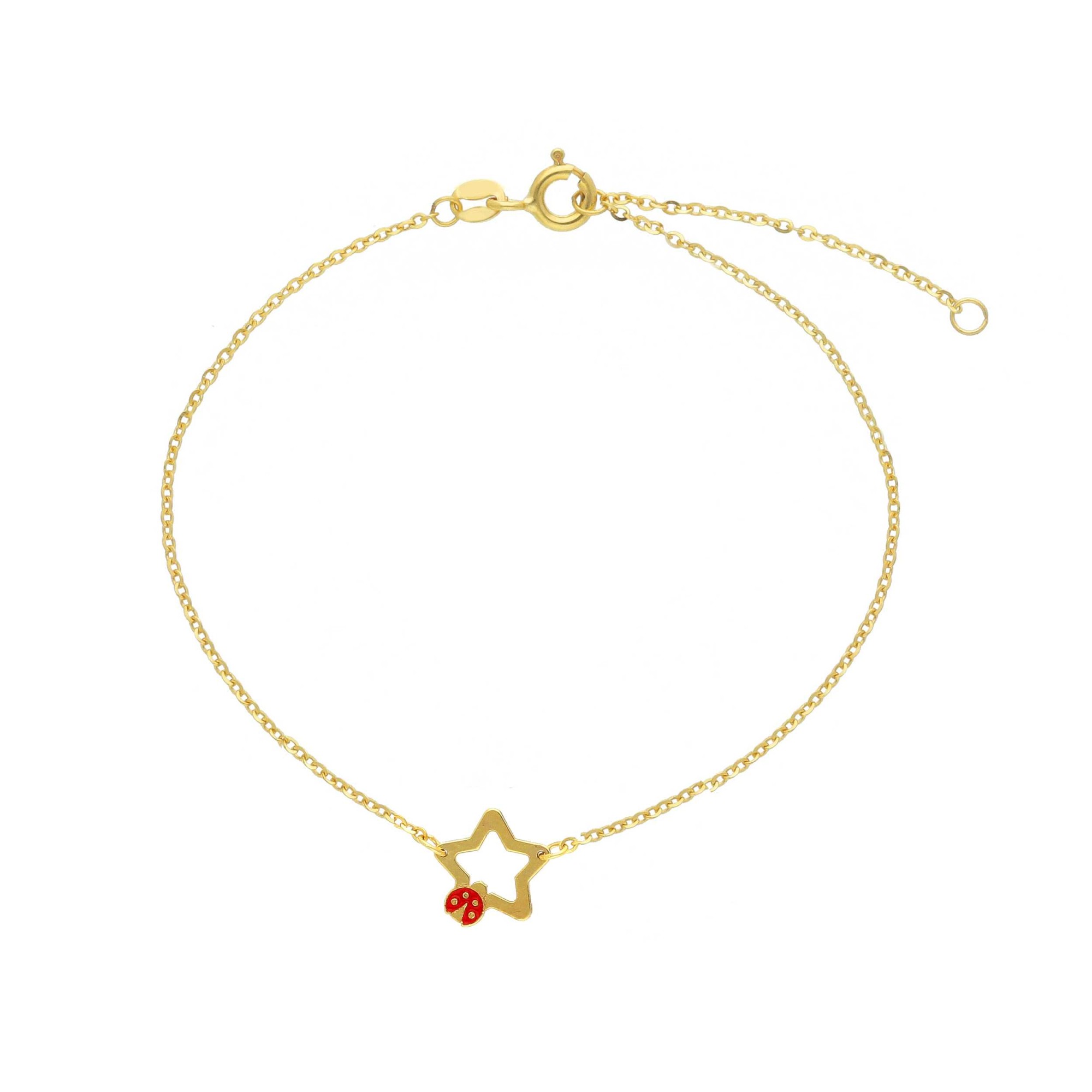 Pulsera para Ni&ntilde;a en Oro Amarillo de 9kt con Estrella y Mariquita Esmaltada - LUXURY MILANO