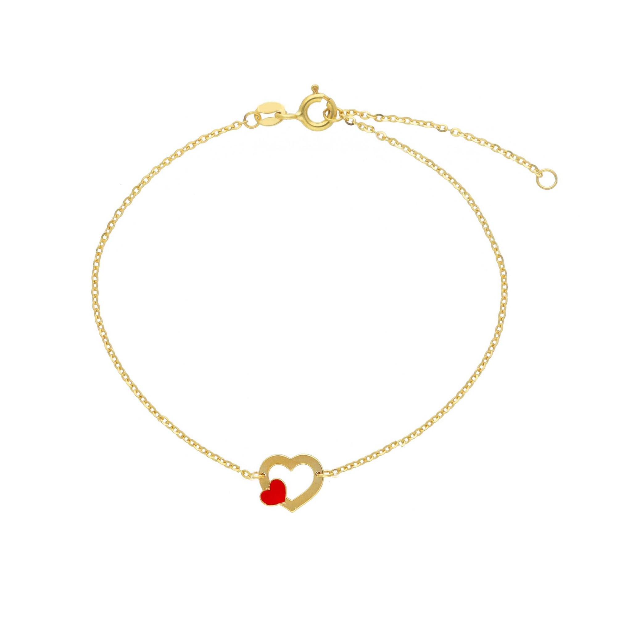 Pulsera para Ni&ntilde;a en Oro Amarillo de 9kt con Coraz&oacute;n y Mariquita Esmaltada - LUXURY MILANO