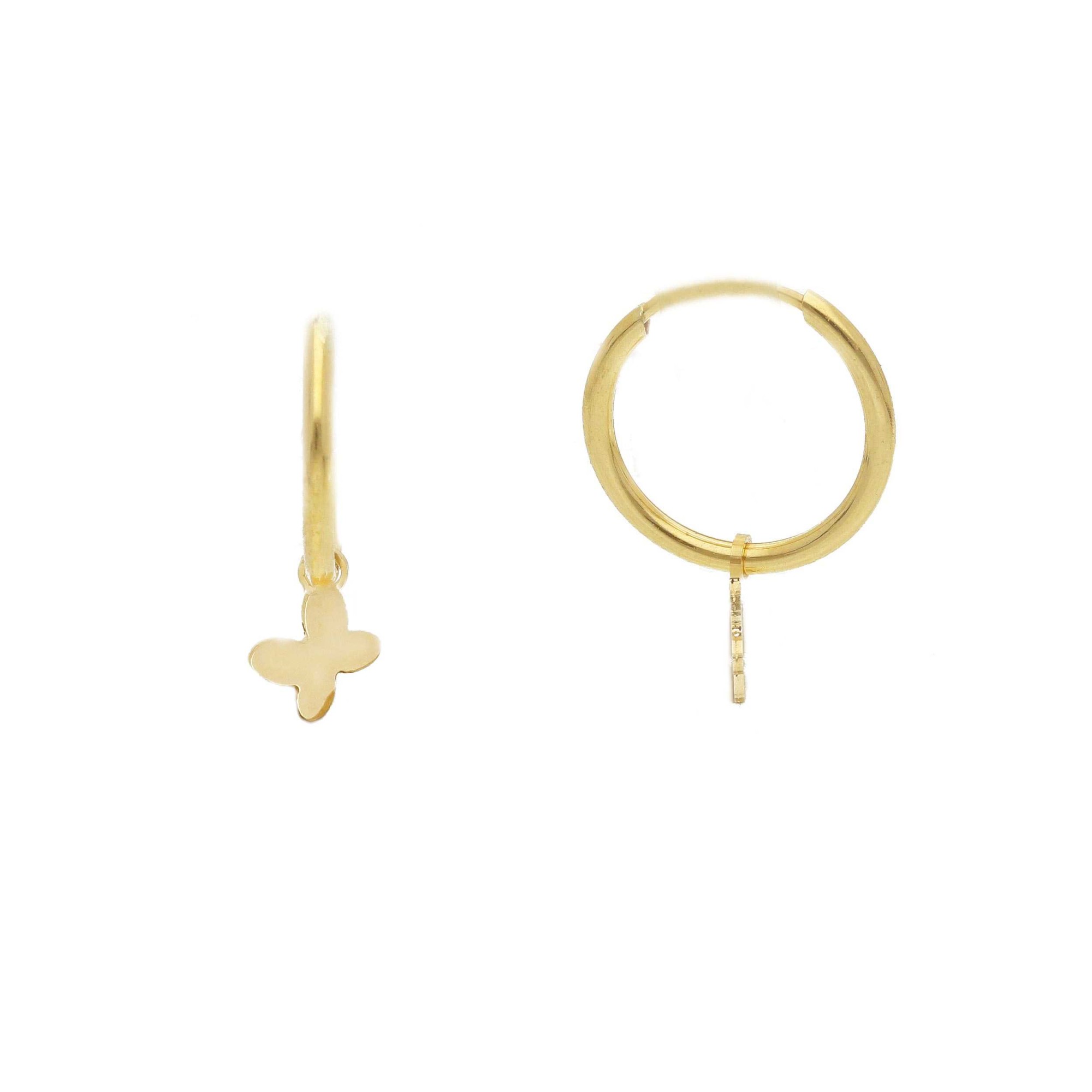 Pendientes de Aro en Oro Amarillo de 9kt con Charm de Mariposa - LUXURY MILANO