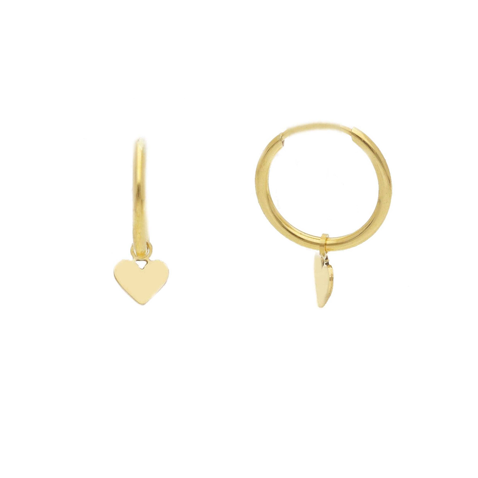 Pendientes de Aro en Oro Amarillo de 9kt con Charm de Coraz&oacute;n - LUXURY MILANO