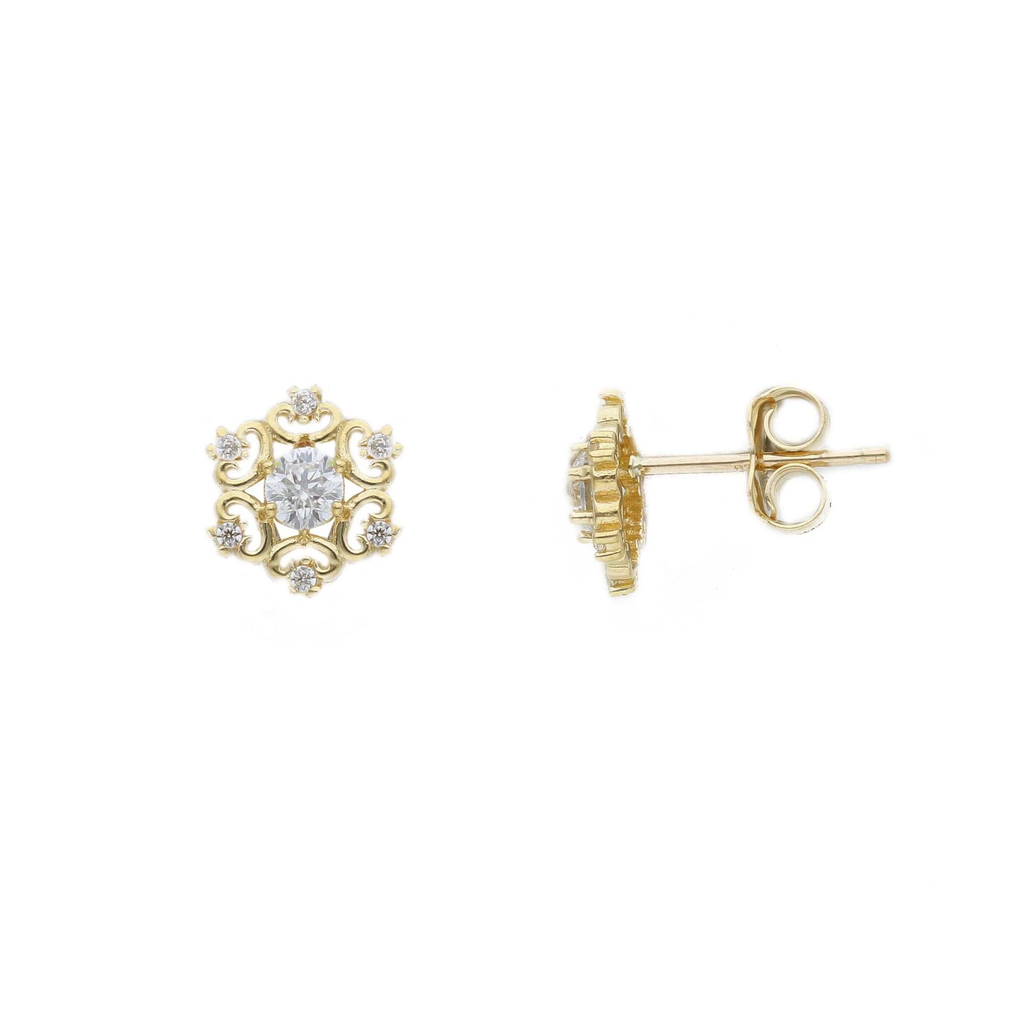 Pendientes de Flor en Oro Amarillo de 9kt con Circonitas - LUXURY MILANO