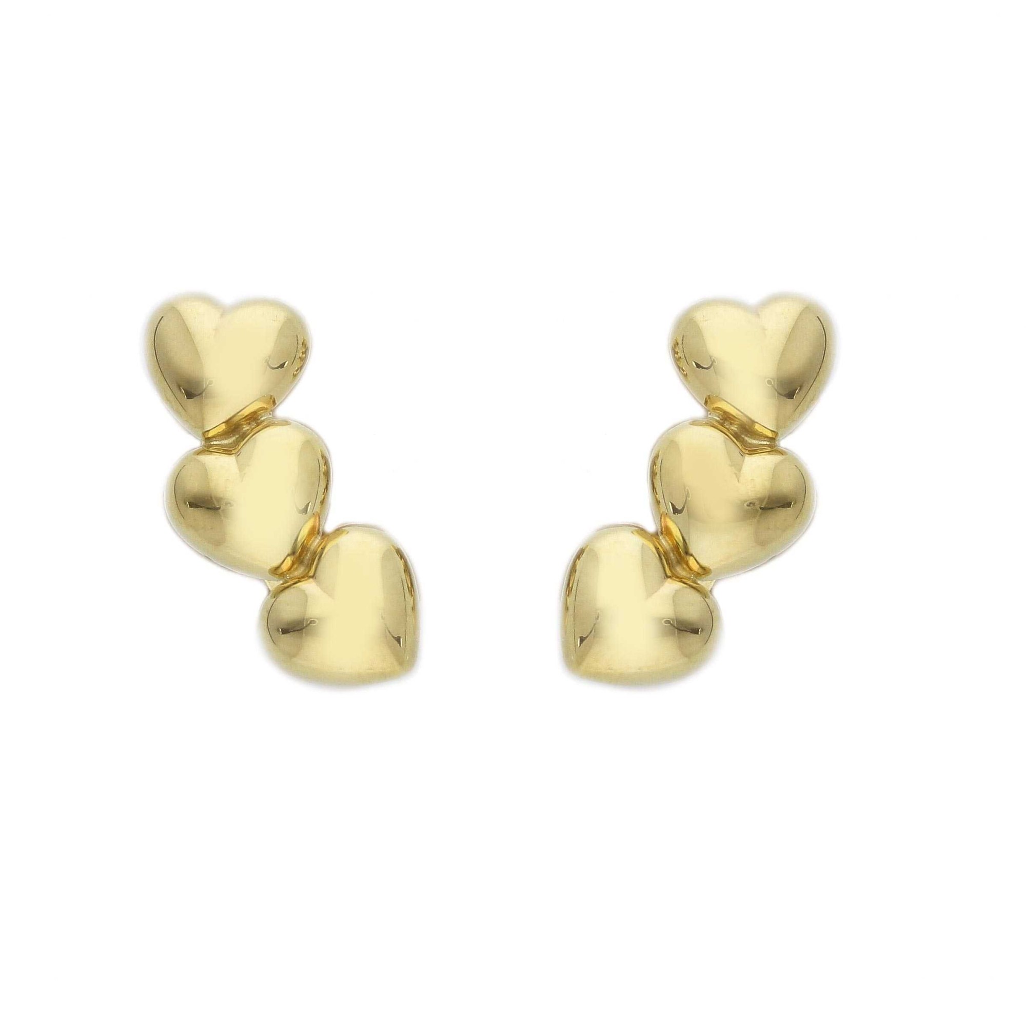 Pendientes en Oro Amarillo de 9kt con Tres Corazones - LUXURY MILANO