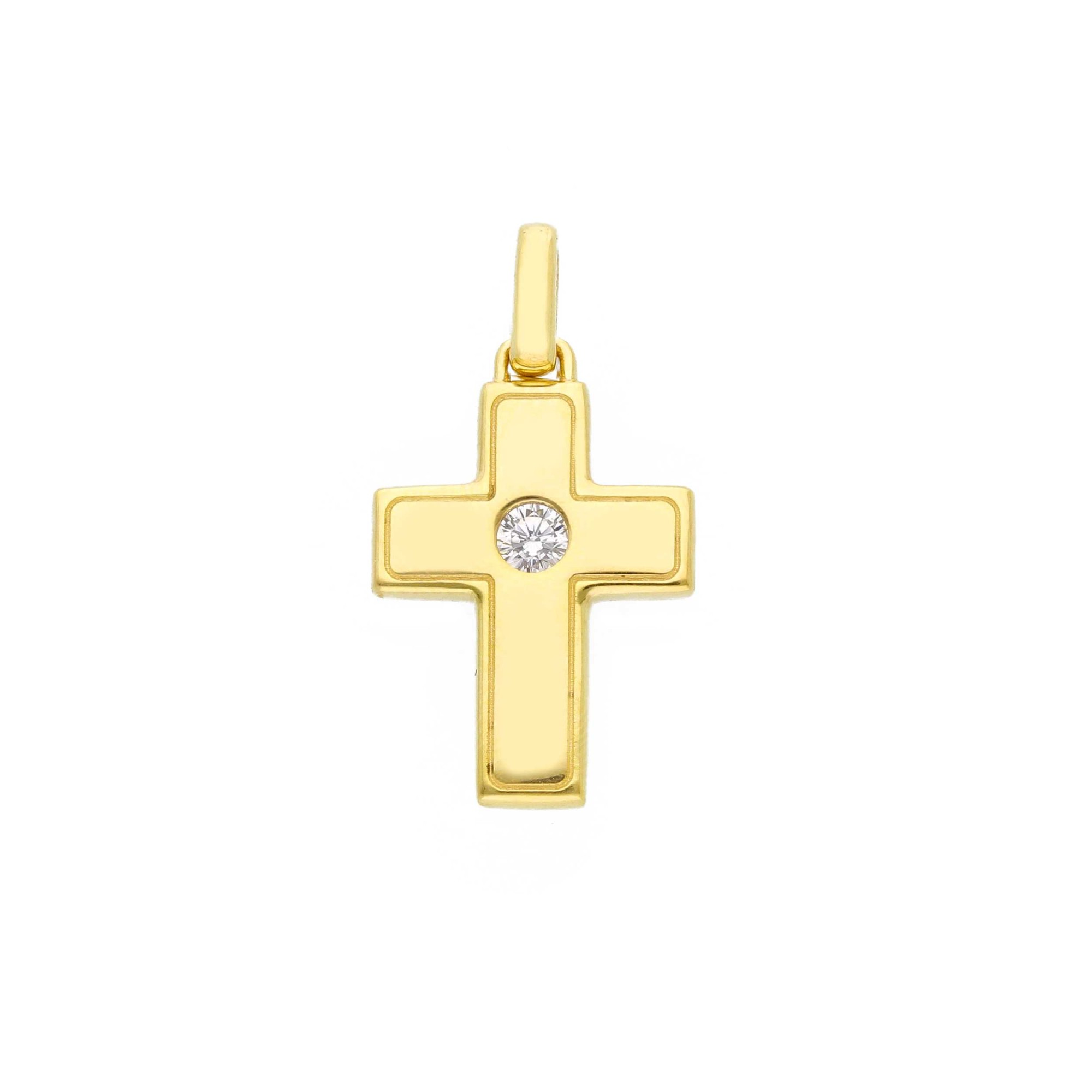 Colgante Cruz en Oro Amarillo de 9kt con Circonita - LUXURY MILANO