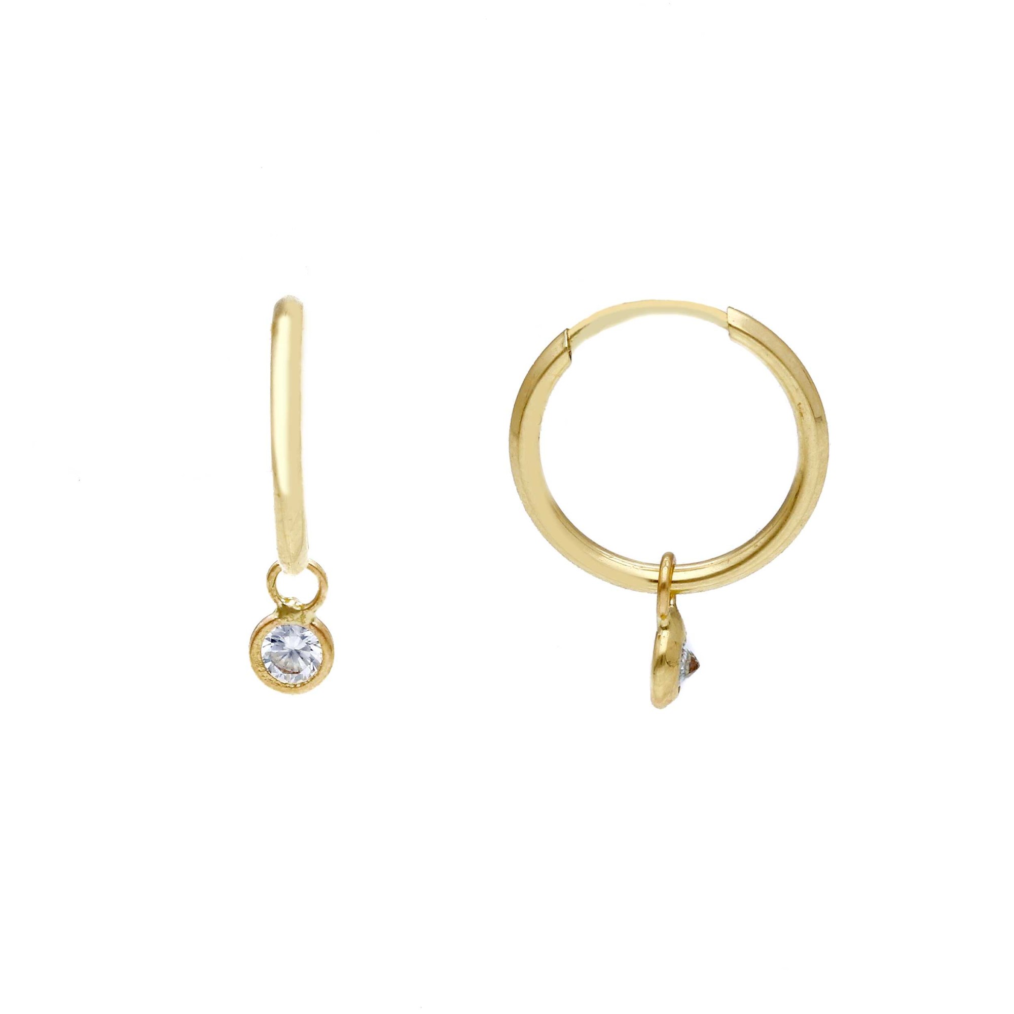 Pendientes de Aro en Oro Amarillo de 9kt con Charm Redondo y Circonita - LUXURY MILANO