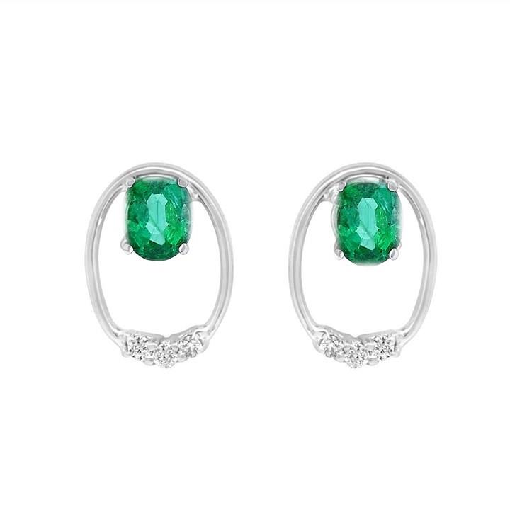 White gold earrings with diamonds and emeralds - ORO&CO