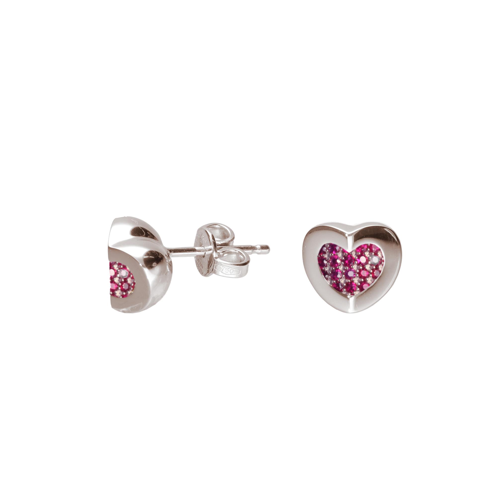 White gold heart shaped earrings with diamonds and rubies  - ALFIERI & ST. JOHN