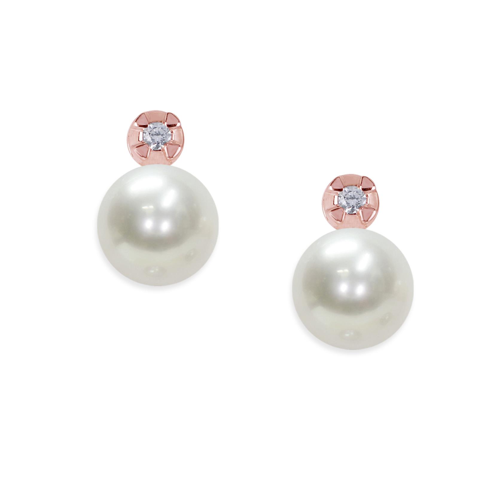 Rose gold earrings with pearl and diamonds - MAYUMI