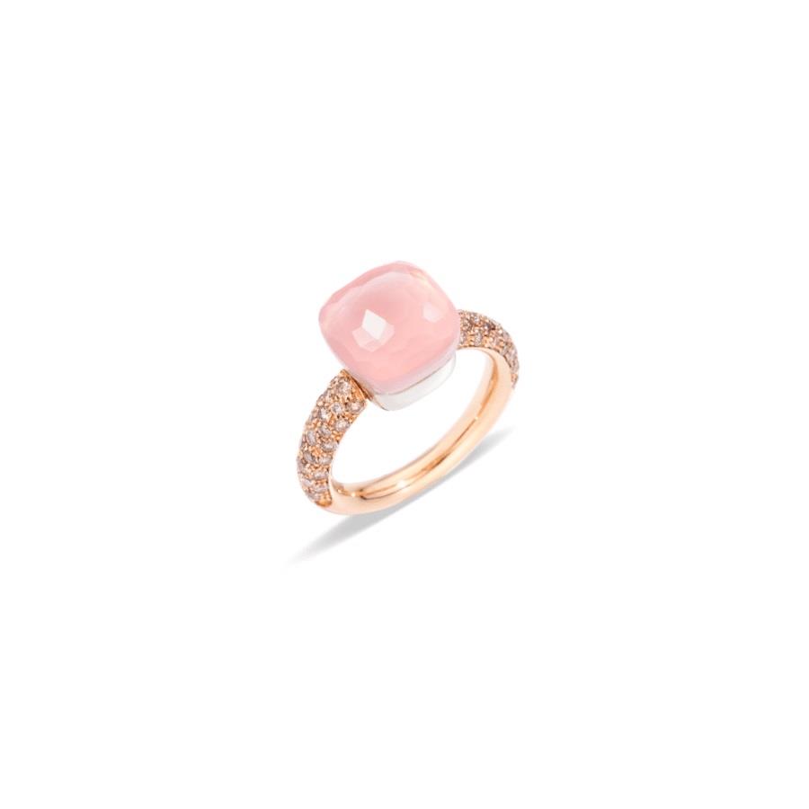 Anello Nudo Classic in oro con diamanti e quarzo rosa - POMELLATO