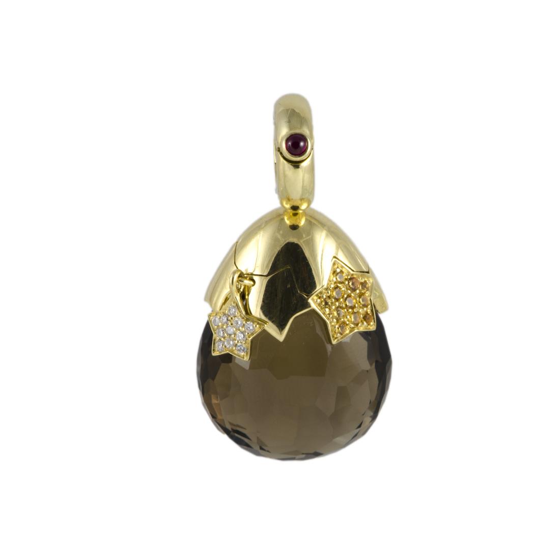 PENDENTE IN ORO GIALLO CON DIAMANTI, RUBINO E ZAFFIRO - PASQUALE BRUNI