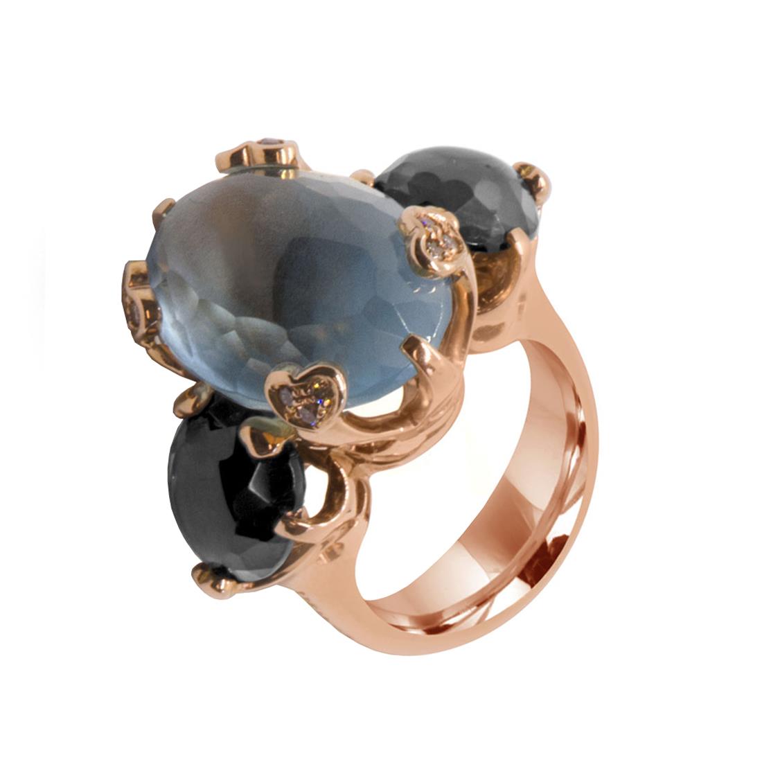 Pasquale Bruni red gold diamond ring 0,13 cts and semiprecious stones cts 29,81 size N - PASQUALE BRUNI