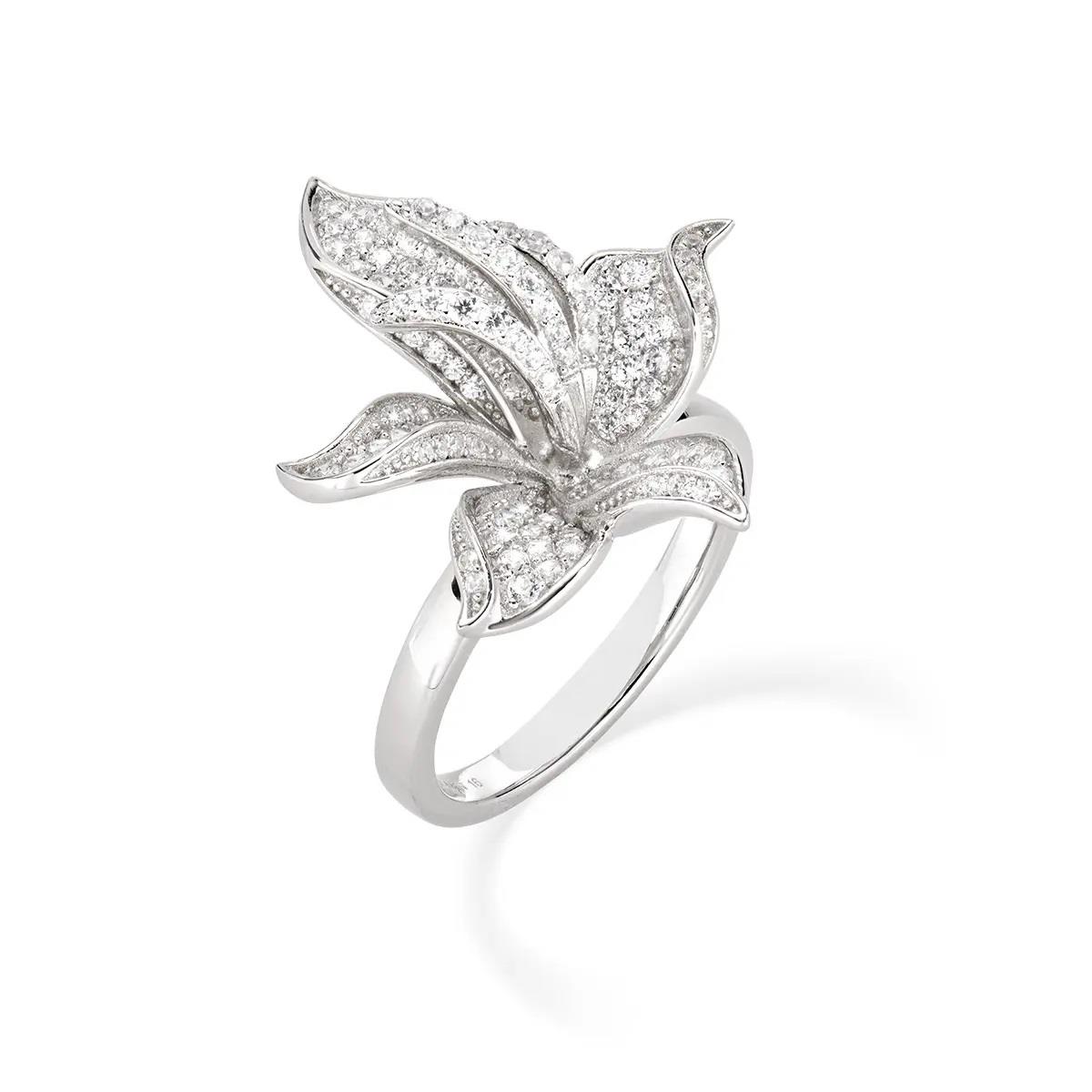 Anillo de orquídea con circón blanco - AMEN