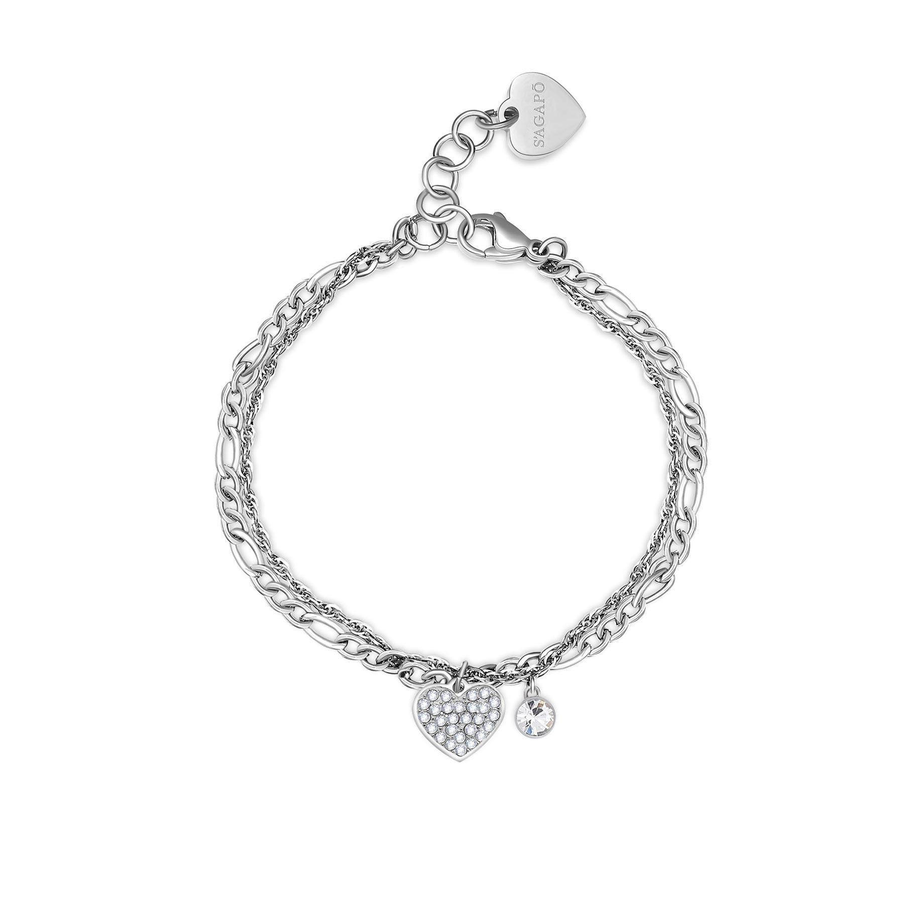 Pulsera Aurora de doble cadena con tama&ntilde;o de coraz&oacute;n - S
