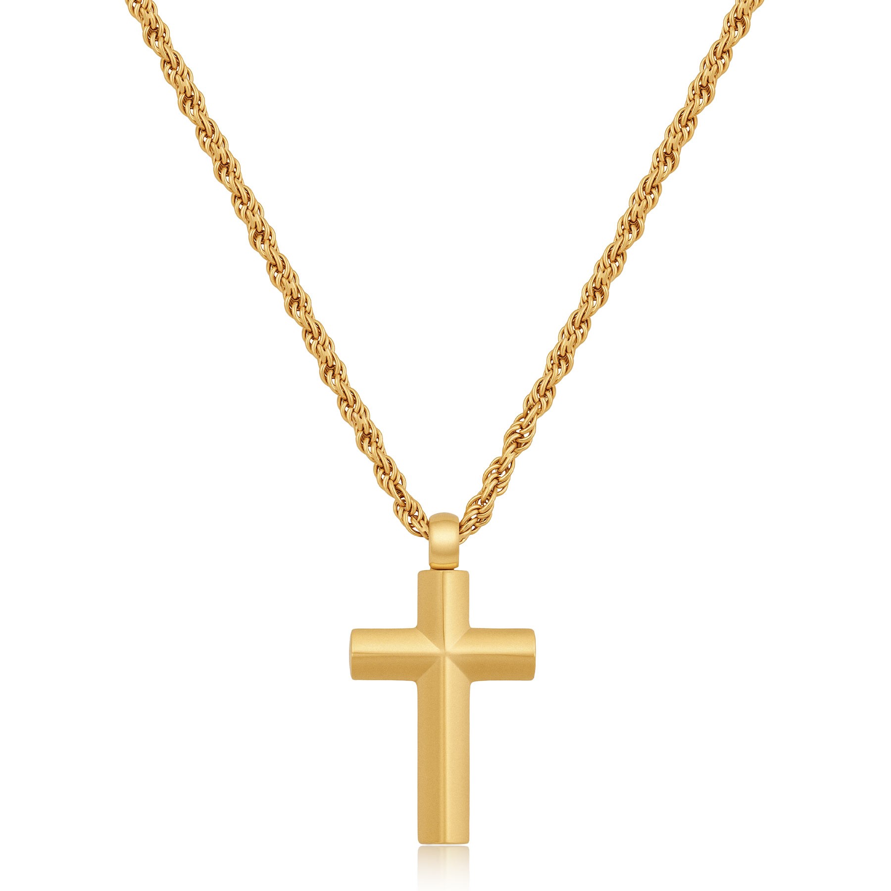 COLLANA IN ACCIAIO 316L CON FINITURA PVD ORO E PENDENTE A FORMA DI CROCE - SAGAPÒ