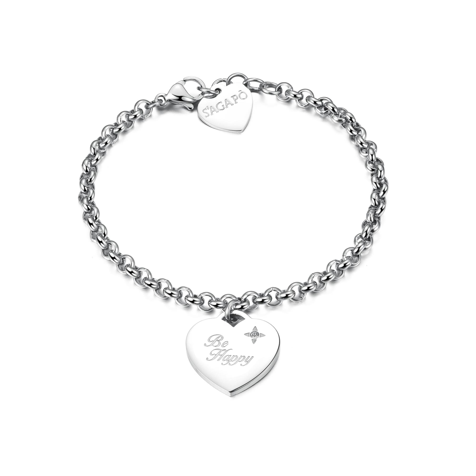 Pulsera Be Happy con coraz&oacute;n y cristales - S