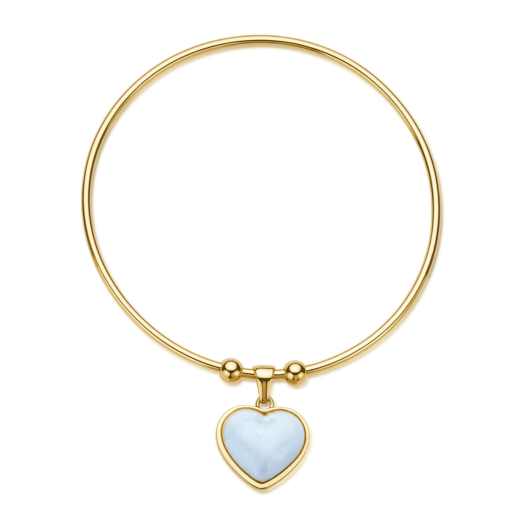 BRACCIALE RIGIDO IN ACCIAIO ORO 14K CON PENDENTE A CUORE E SMALTO BIANCO PERLA - SAGAPÒ