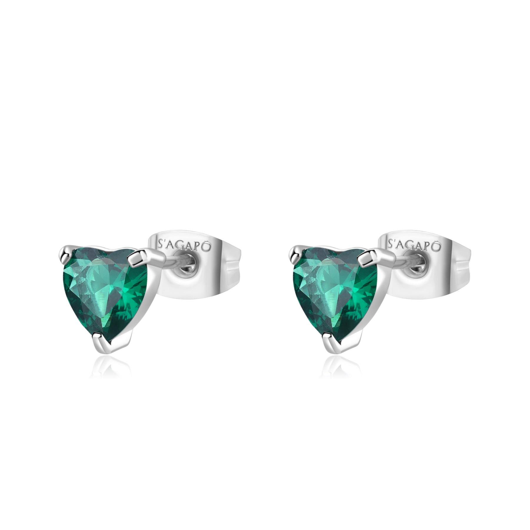 Orecchini Dazzly con cuore verde smeraldo - S
