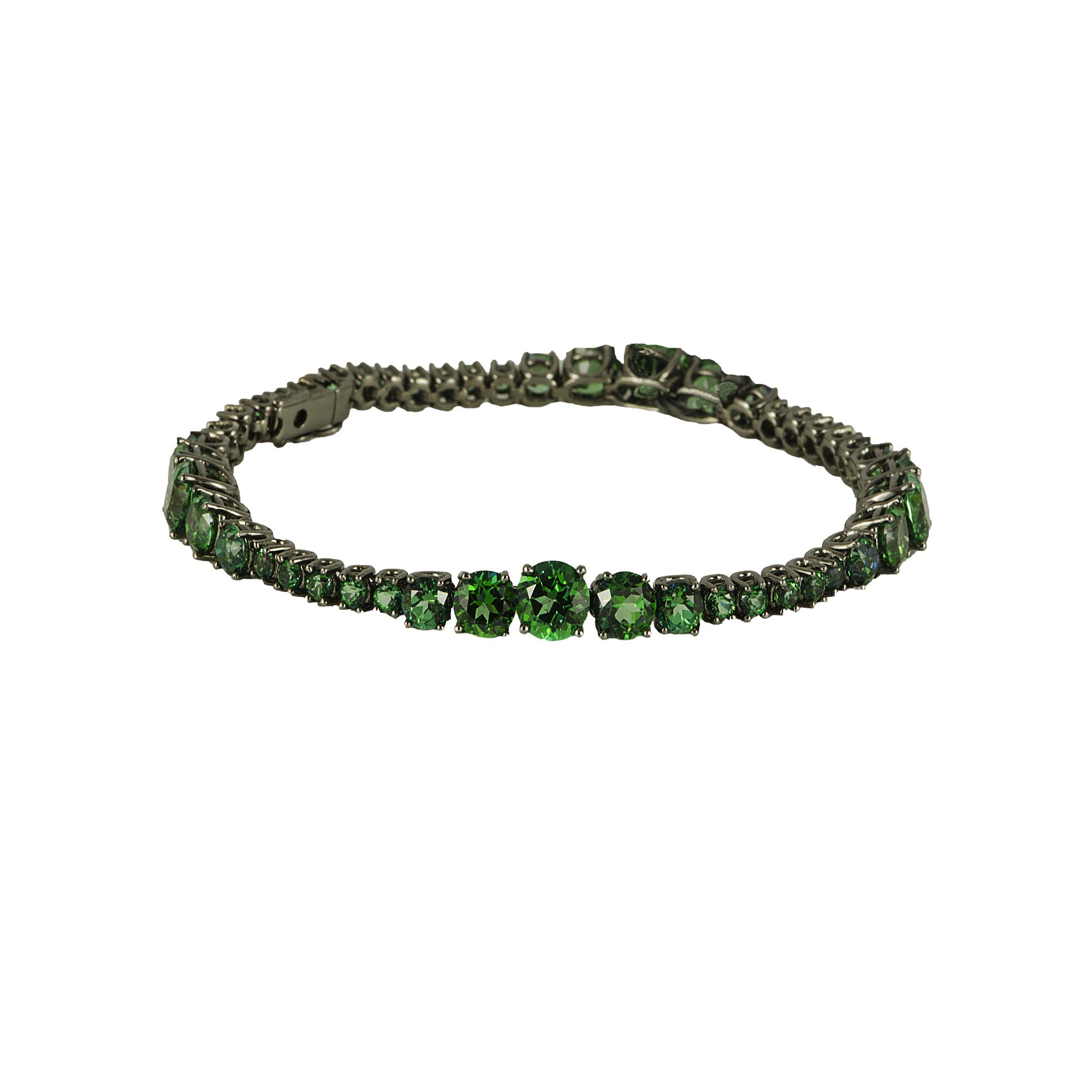 BRACCIALE TENNIS IN ORO BIANCO 9KT E TOPAZIO VERDE DEGRAD&Egrave; MIS 17CM - ROBERTO DEMEGLIO